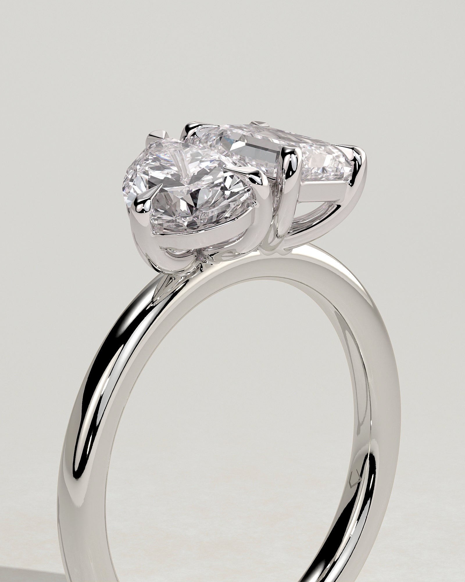 White :: premium pear emerald lab grown diamond toi et moi ring white gold elegant band