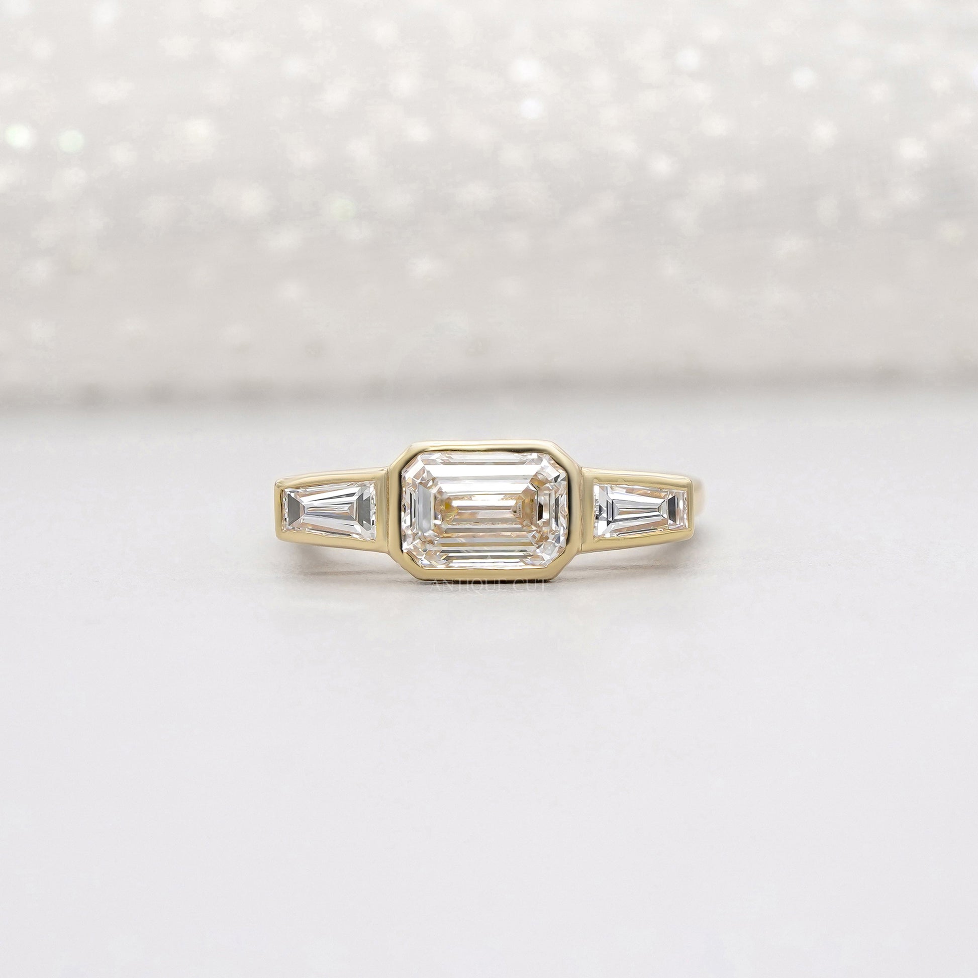 Emerald 2.20tcw Lab Grown Diamond Three Stone Engagement Ring in Yellow Gold