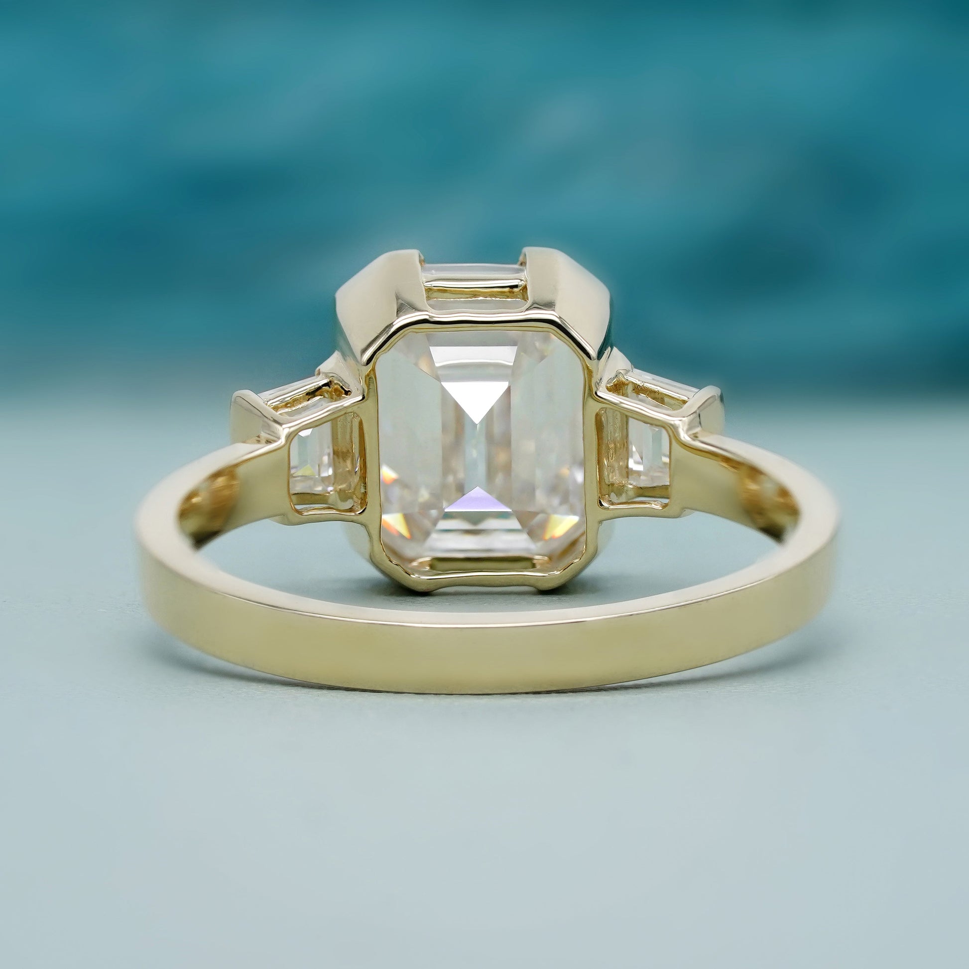 Emerald 4.00tcw Lab Grown Diamond Half Bezel Engagement Ring | IGI Certified | DEF VVS–VS