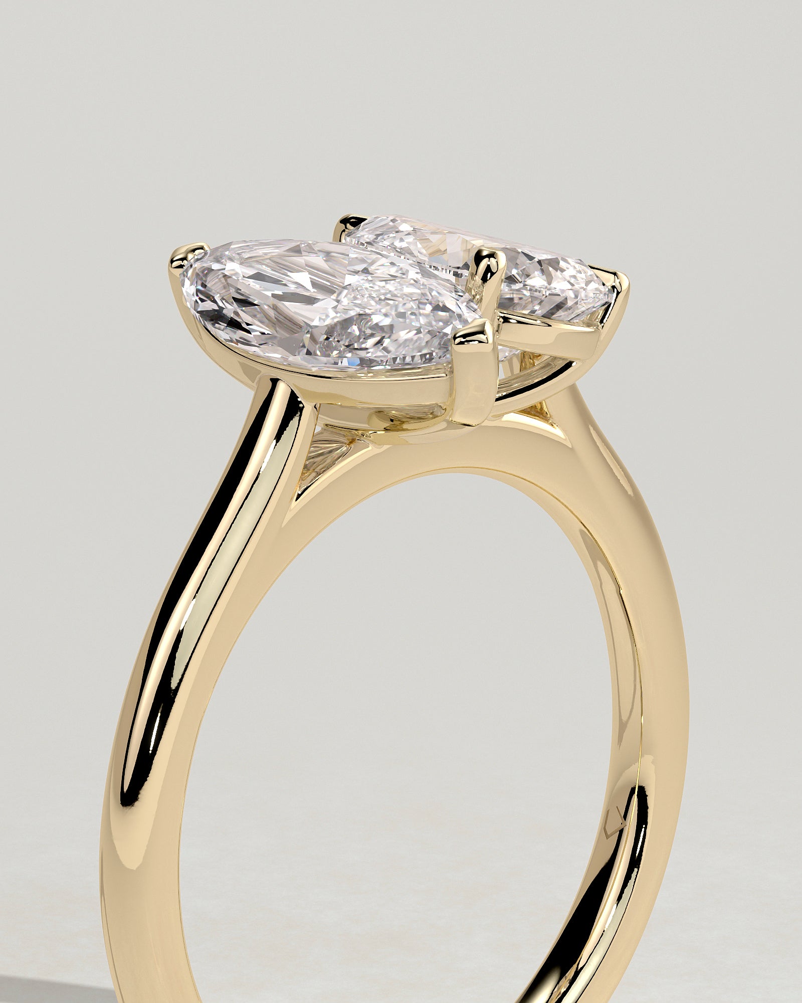 Yellow :: premium 1.8ct pear 1.5ct marquise lab diamond toi et moi ring yellow gold luxury style