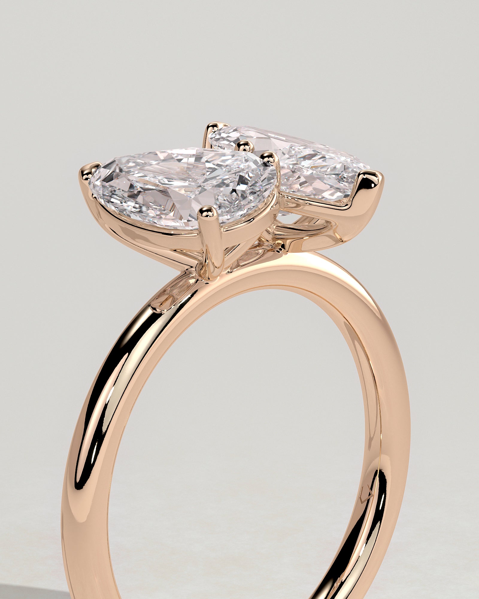 Rose :: premium 1.8ct pear 1.5ct marquise lab diamond toi et moi ring rose gold luxury band