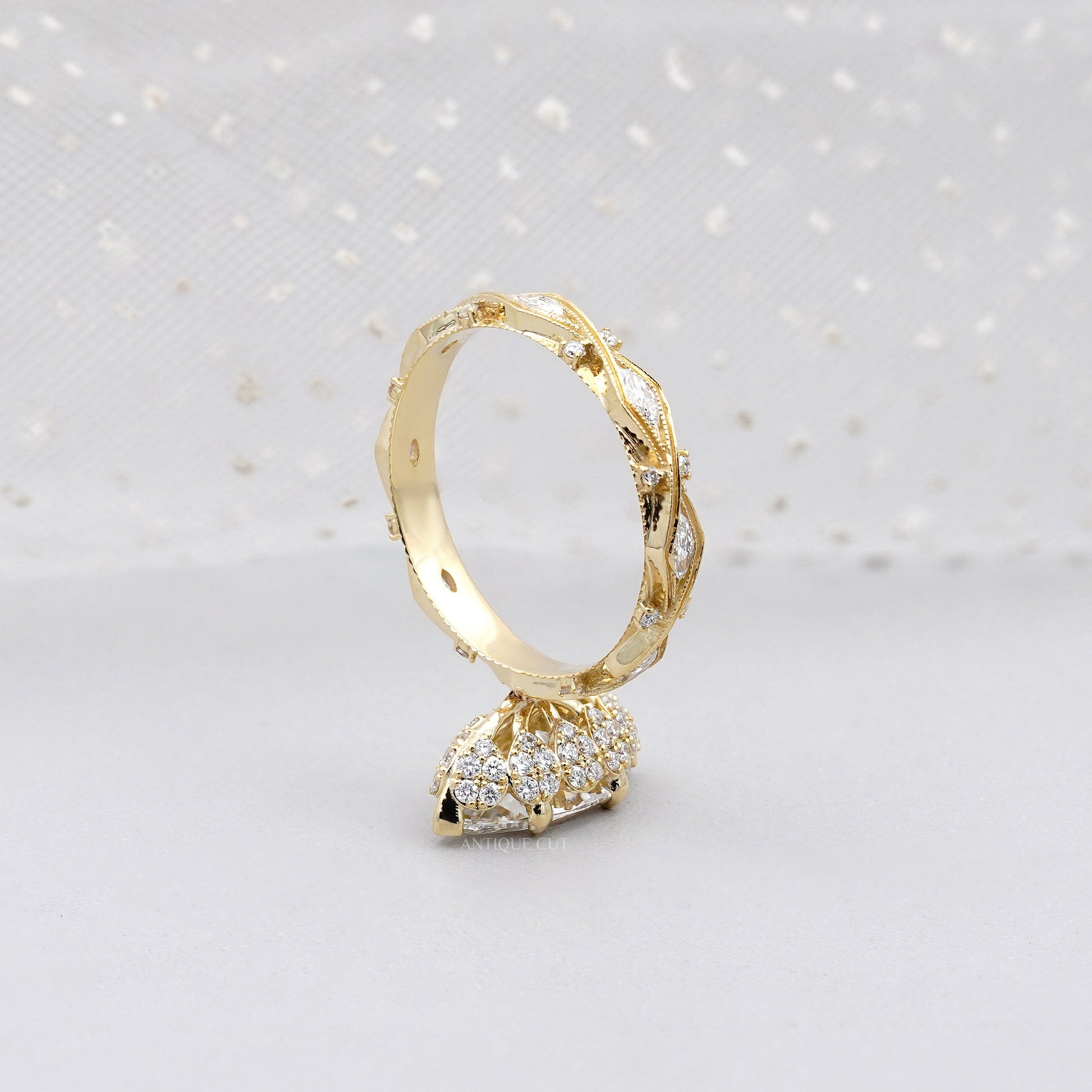 Marquise 3.16tcw Lab Grown Diamond Vintage Engagement Ring | Side Stone Antique Band | D–F Color | VVS–VS Clarity | IGI Certified