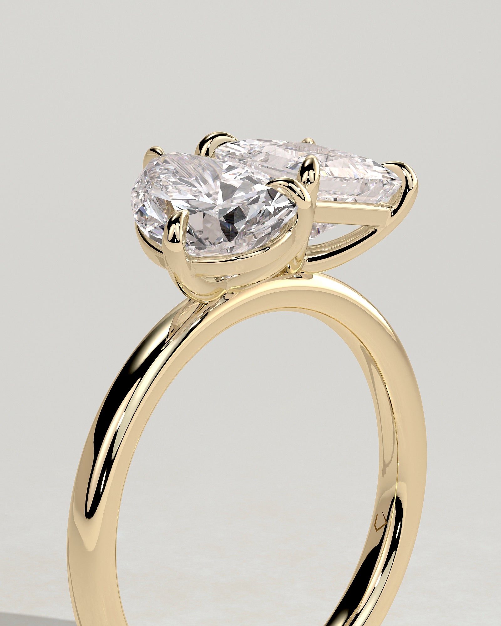 Yellow :: premium pear princess lab diamond toi et moi ring yellow gold luxury style