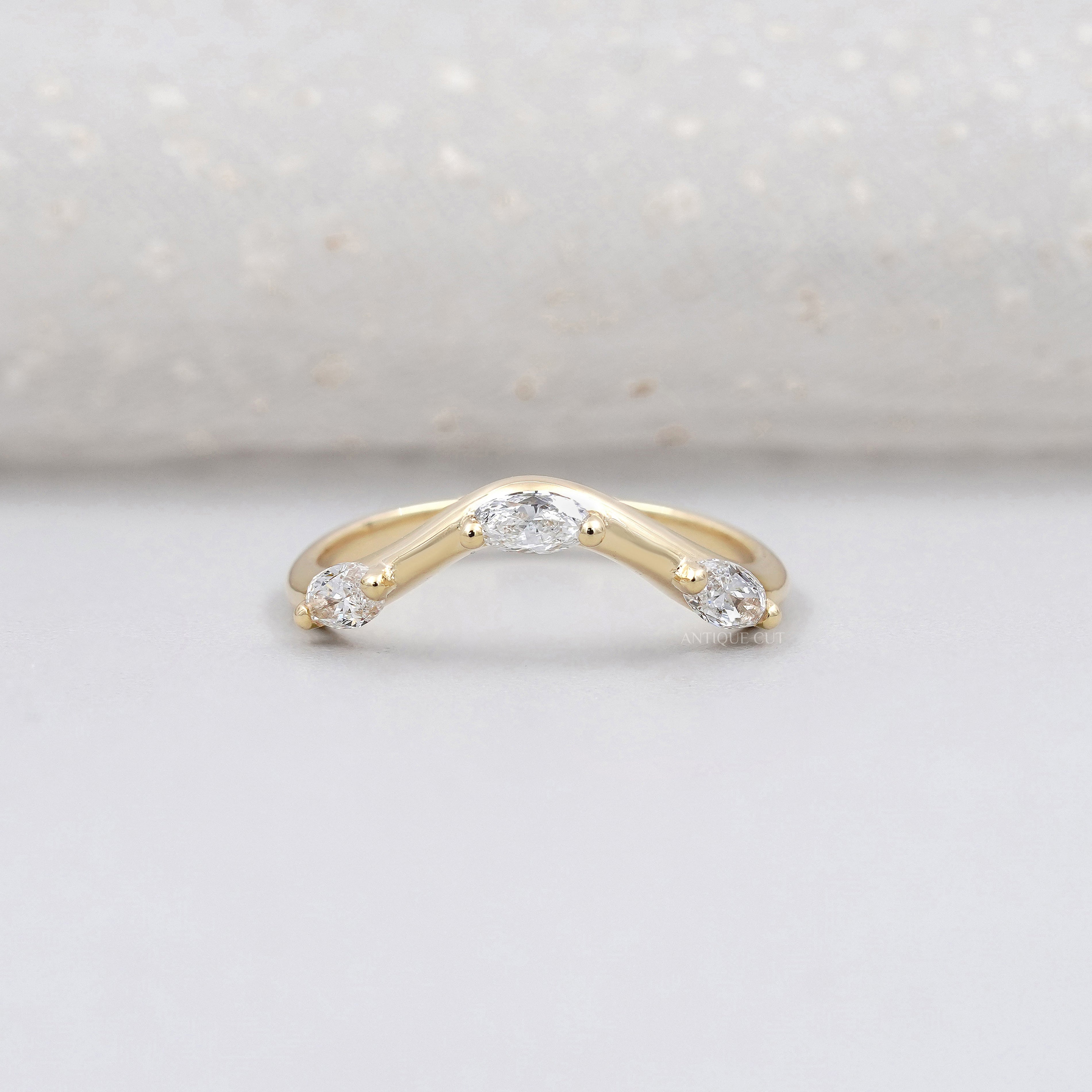 Marquise 0.33tcw Lab Grown Diamond Curved Wedding Band | Chevron Contour Ring | EF Color | VS Clarity