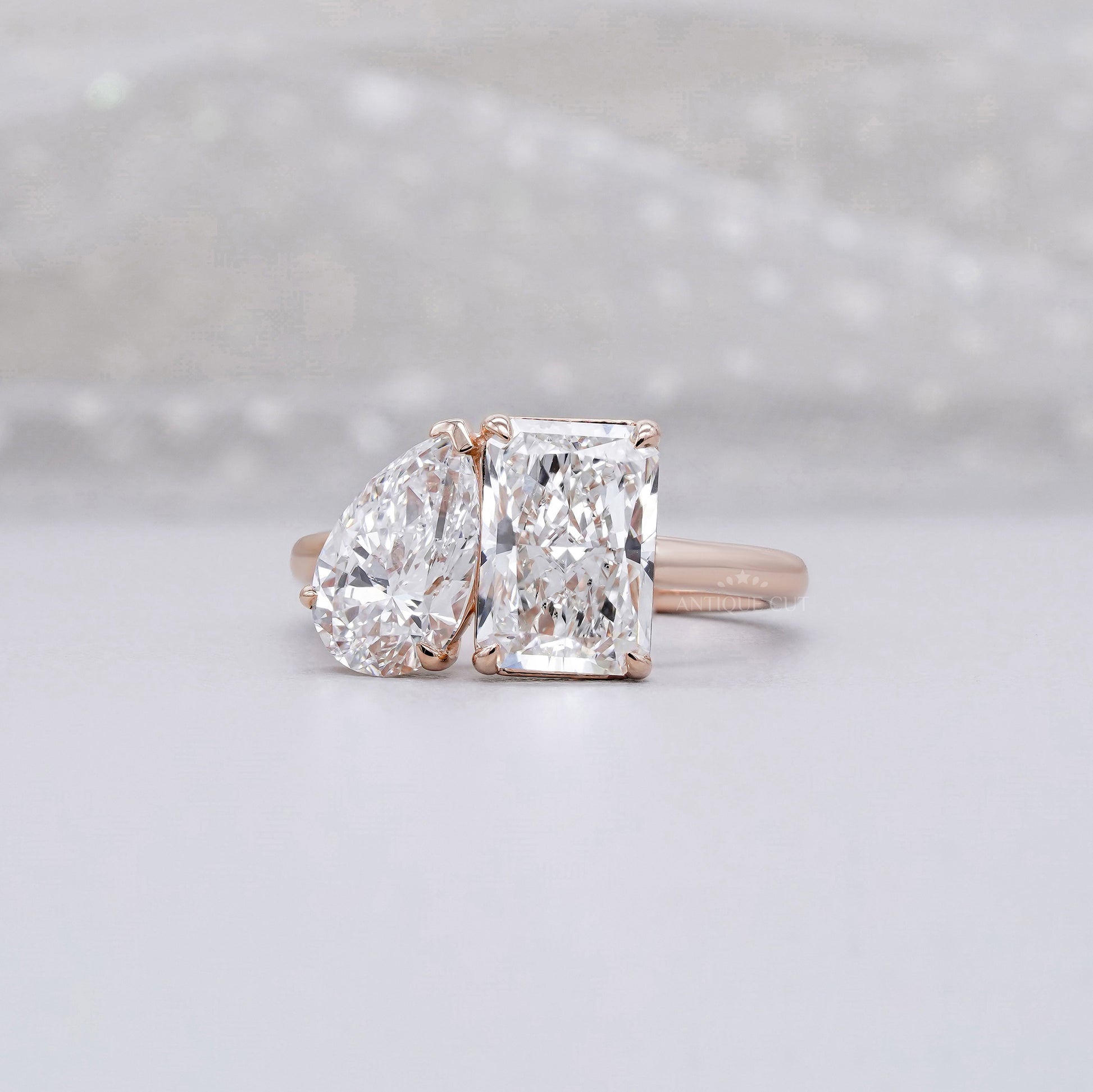 Radiant And Pear 3.00tcw Lab Diamond Toi Et Moi Ring | Two-Stone Rose Gold | IGI Certified