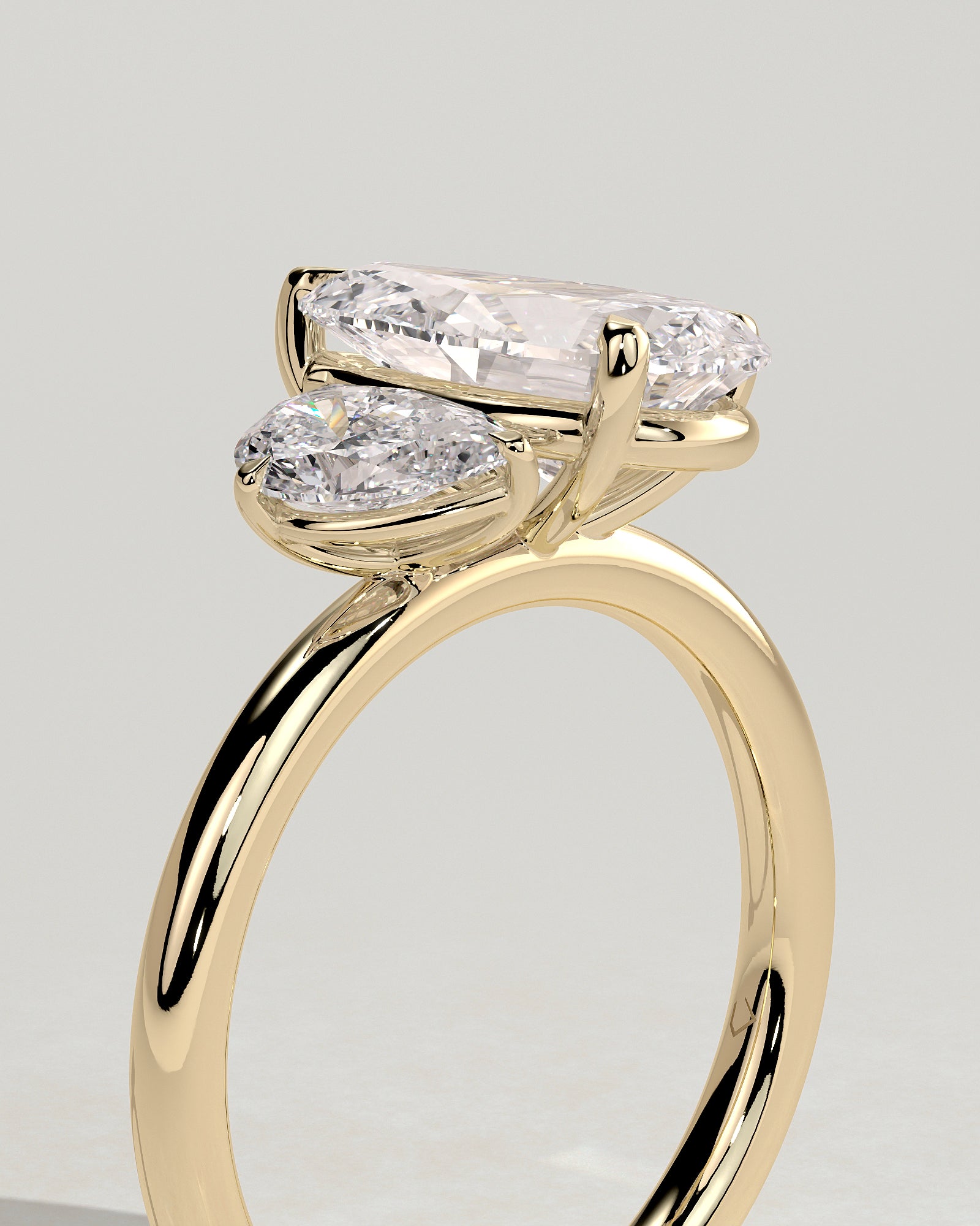 Yellow :: classic 0.5ct 1.25ct pear lab grown diamond engagement ring yellow gold romantic band
