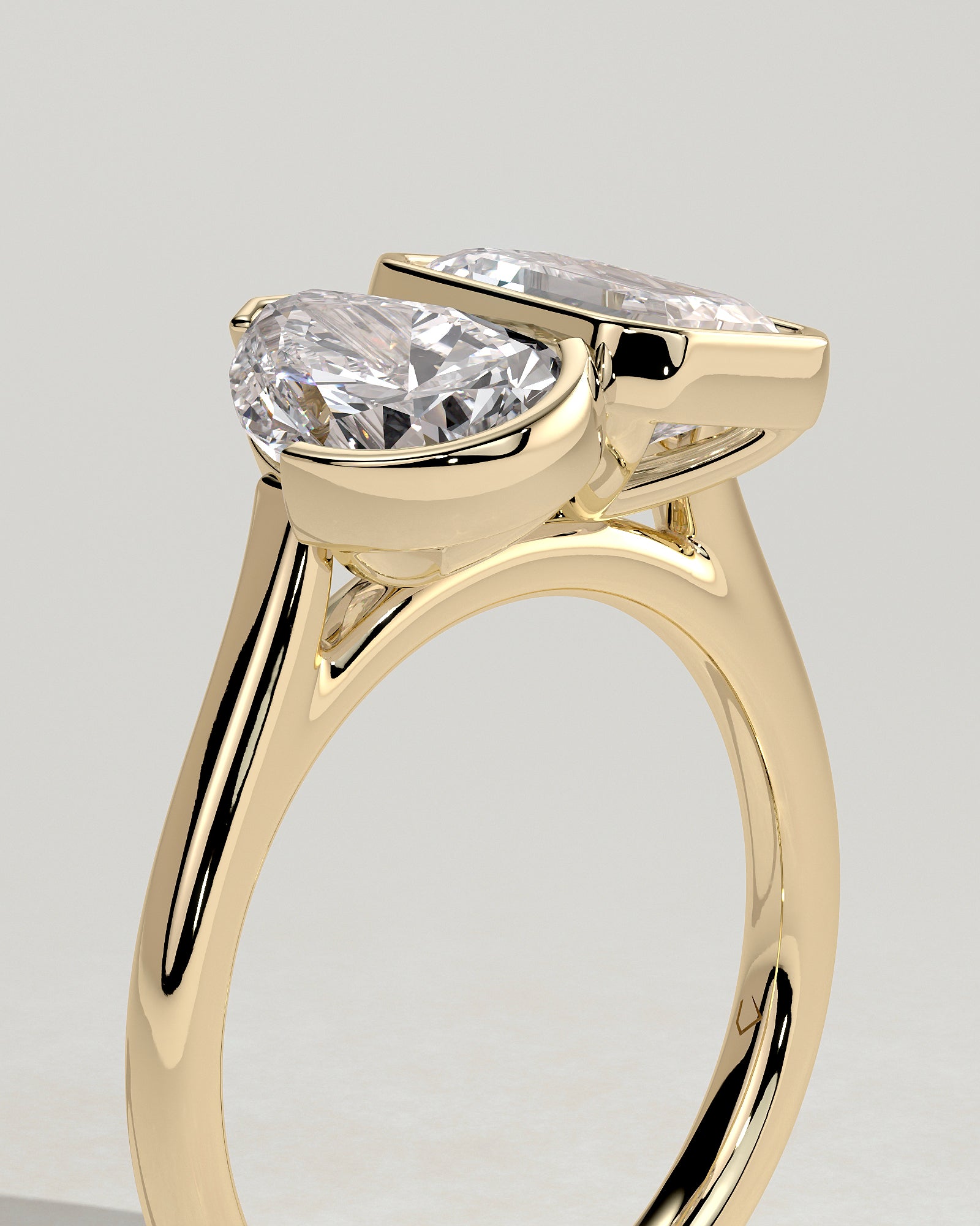 Yellow :: premium 3.3ct pear 3.3ct emerald lab diamond toi et moi ring yellow gold luxury style