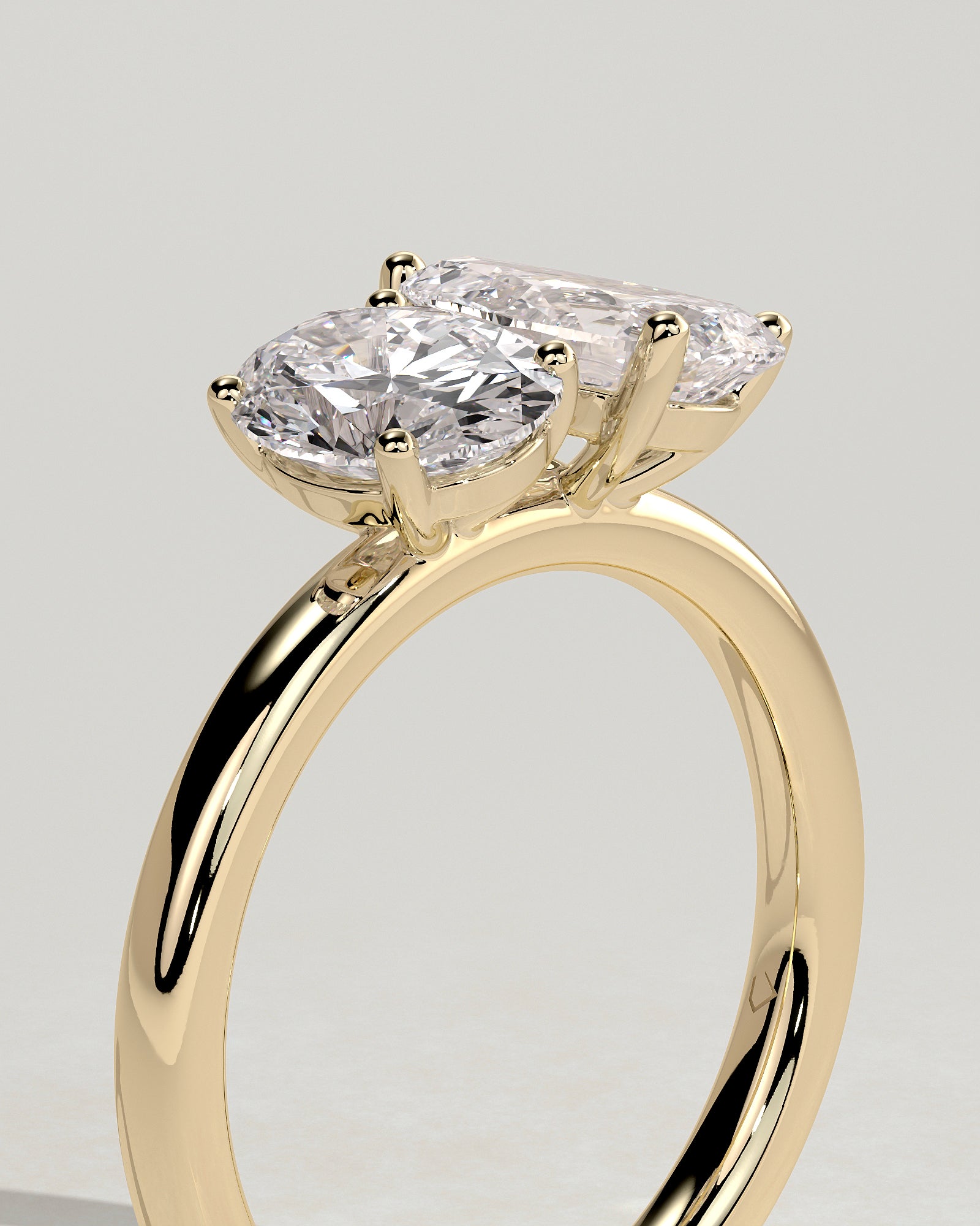 Yellow :: close up 1.5ct pear and oval lab diamond toi et moi ring yellow gold brilliant contrast