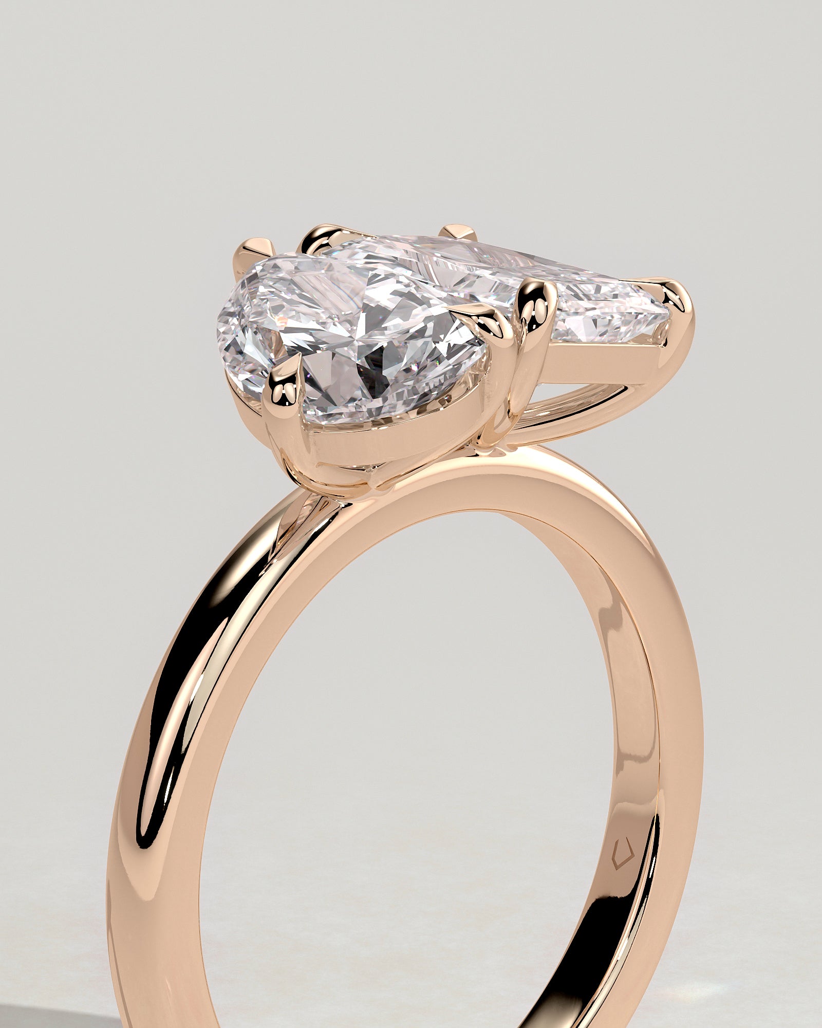 Rose :: premium 1.5ct pear 1.8ct radiant lab diamond toi et moi ring rose gold luxury band