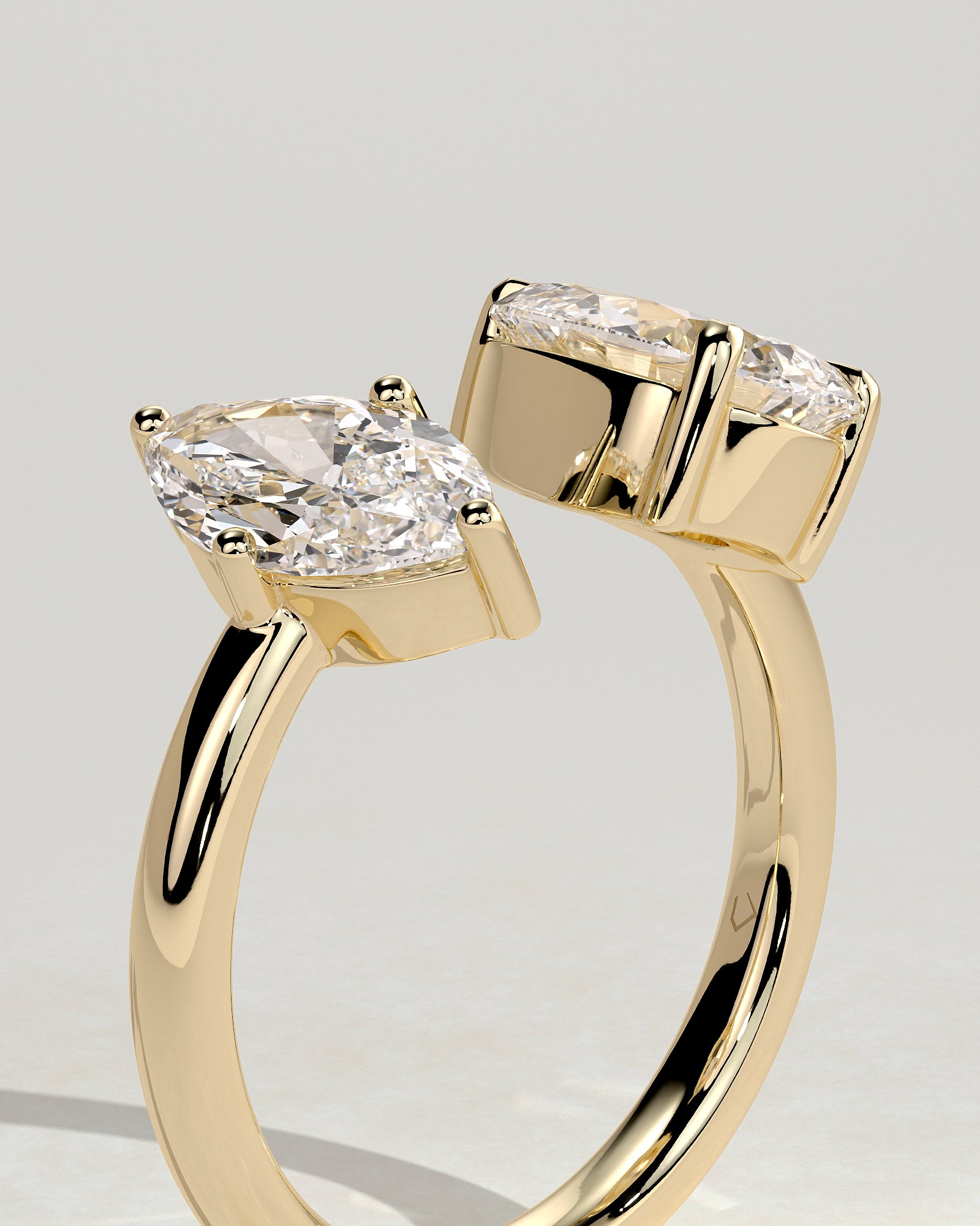 Yellow :: classic marquise and pear lab grown diamond engagement ring yellow gold romantic band