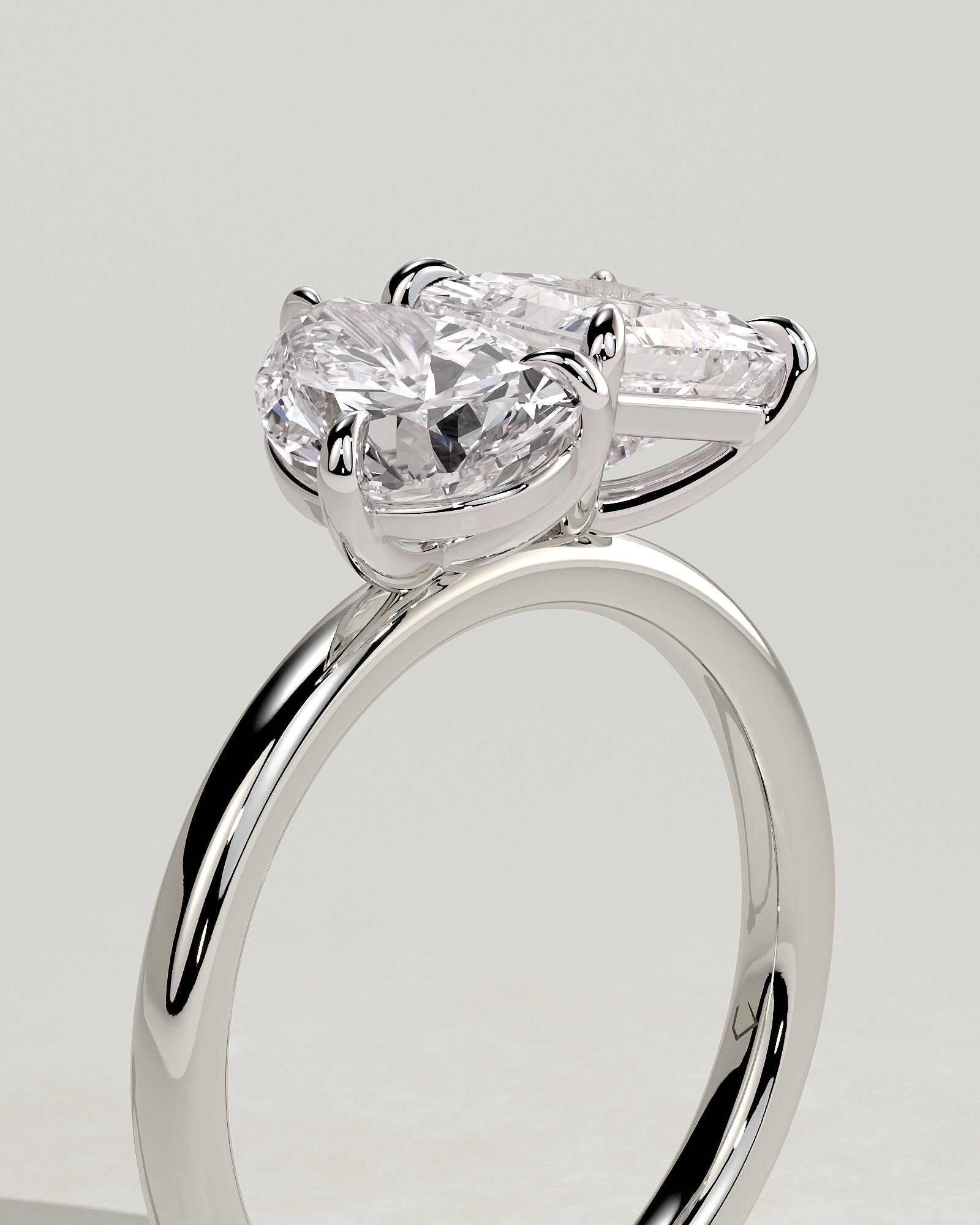 White :: premium pear princess lab grown diamond toi et moi ring white gold elegant band