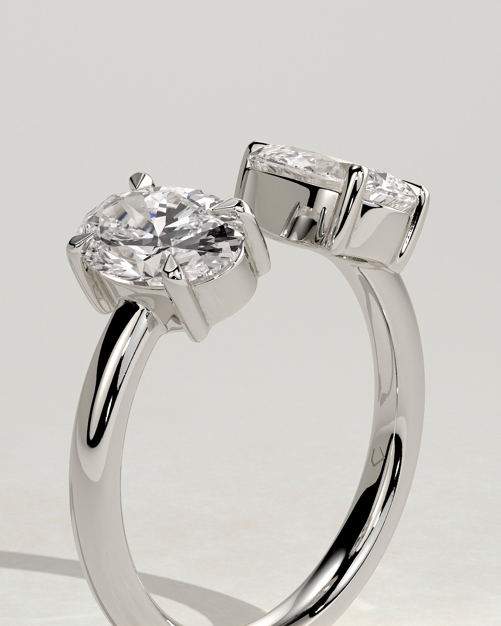 White :: premium oval pear lab grown diamond toi et moi ring white gold elegant band