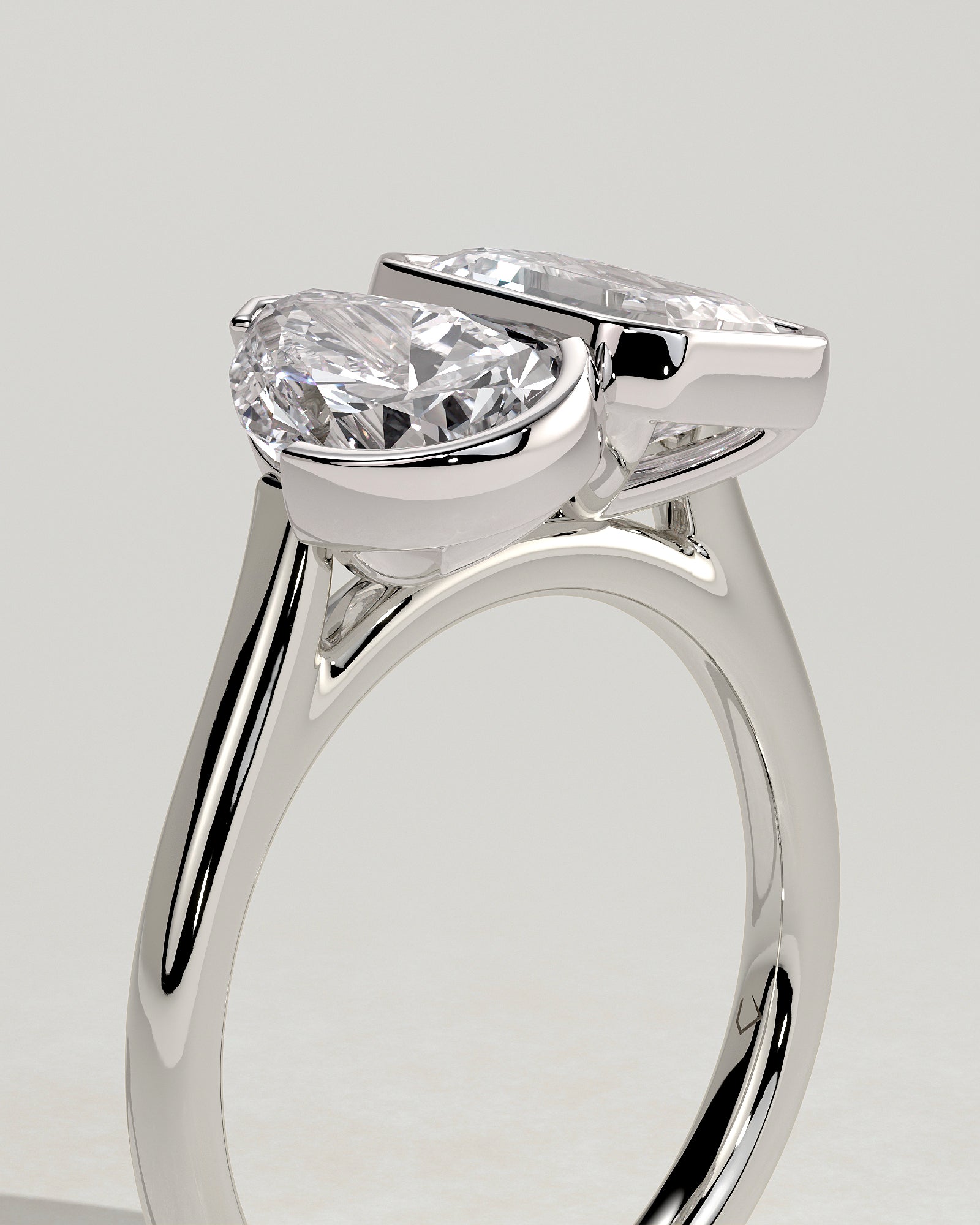 White :: premium 3.3ct pear 3.3ct emerald lab grown diamond bezel toi et moi ring white gold designer band
