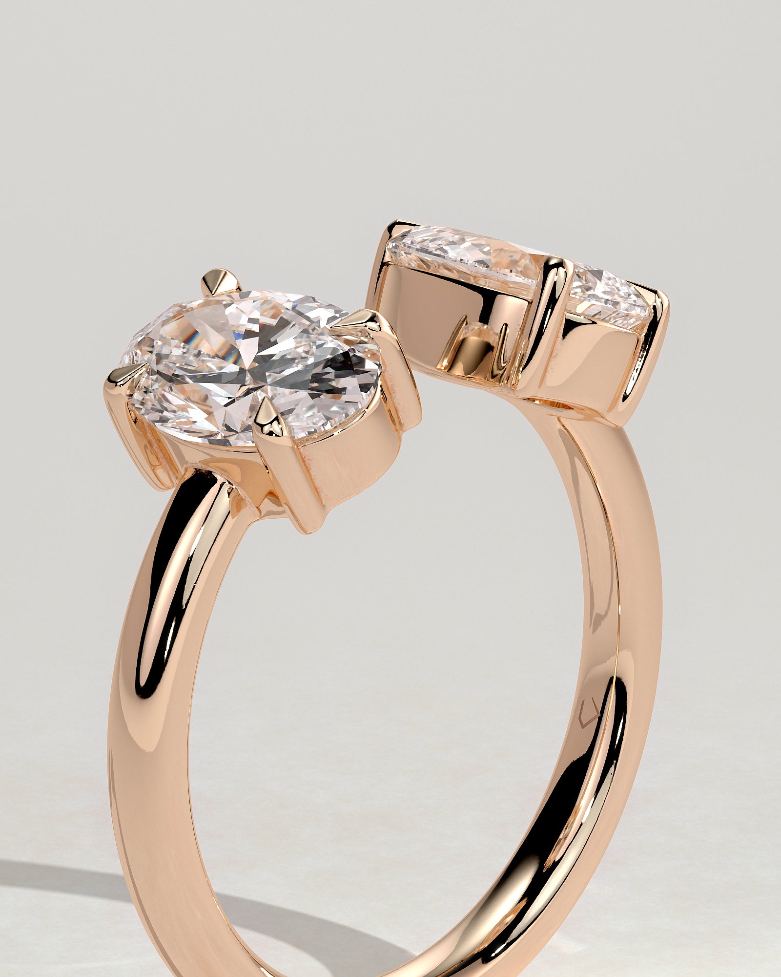 Rose :: premium oval pear lab diamond toi et moi ring rose gold luxury band
