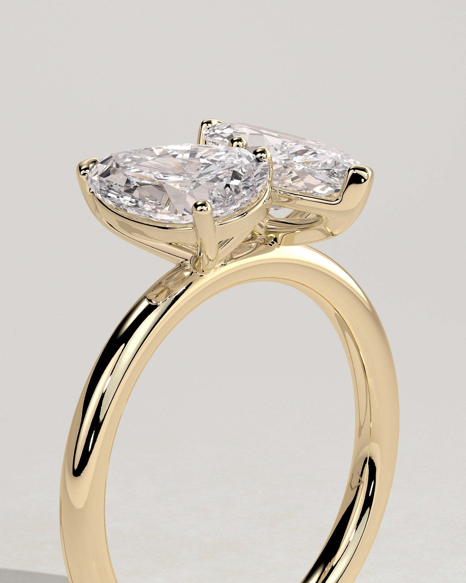 Yellow :: premium 1.8ct pear 1.5ct marquise lab diamond toi et moi ring yellow gold luxury style