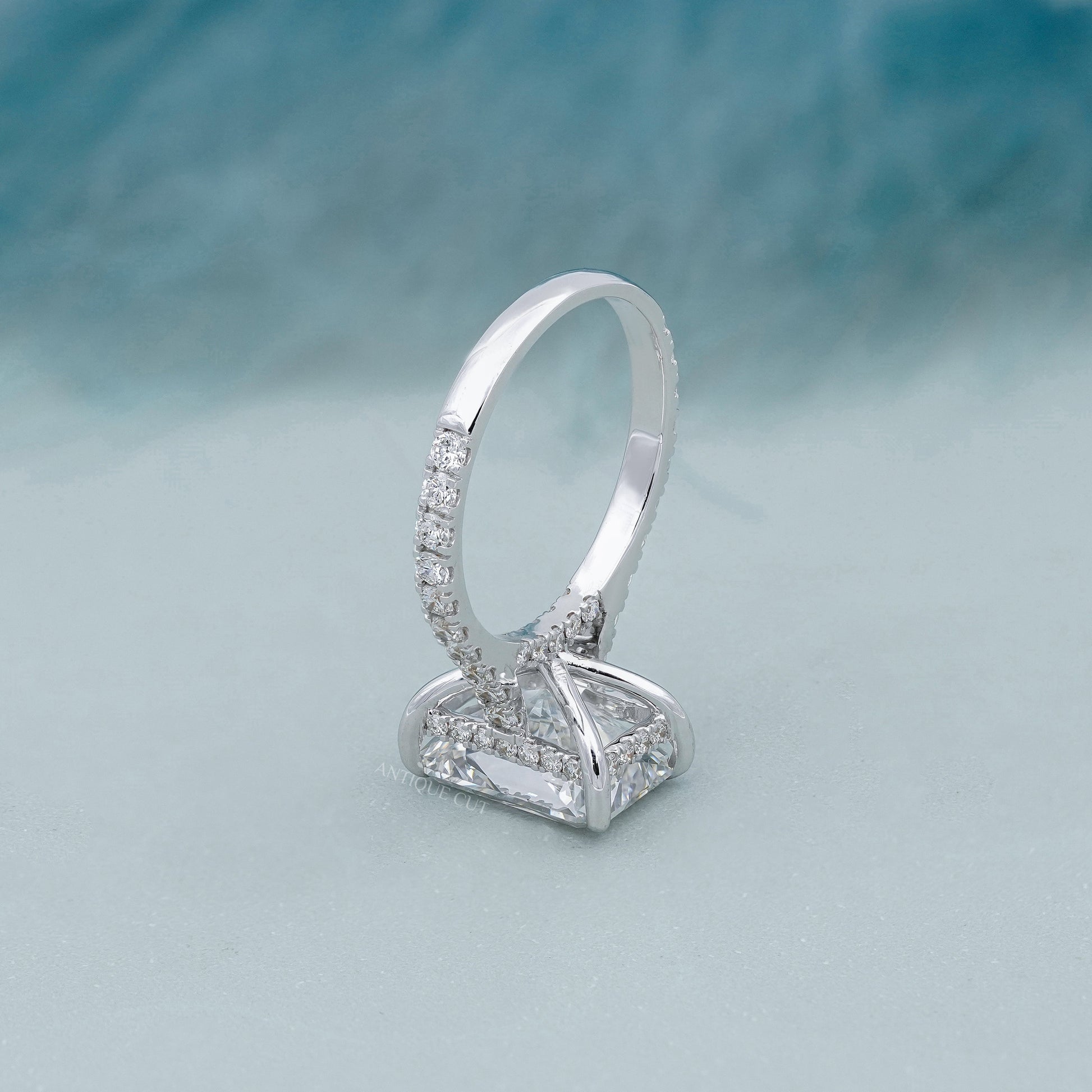 Radiant Cut 5.70tcw Lab Grown Diamond Engagement Ring | Hidden Halo Pavé Band | IGI Certified