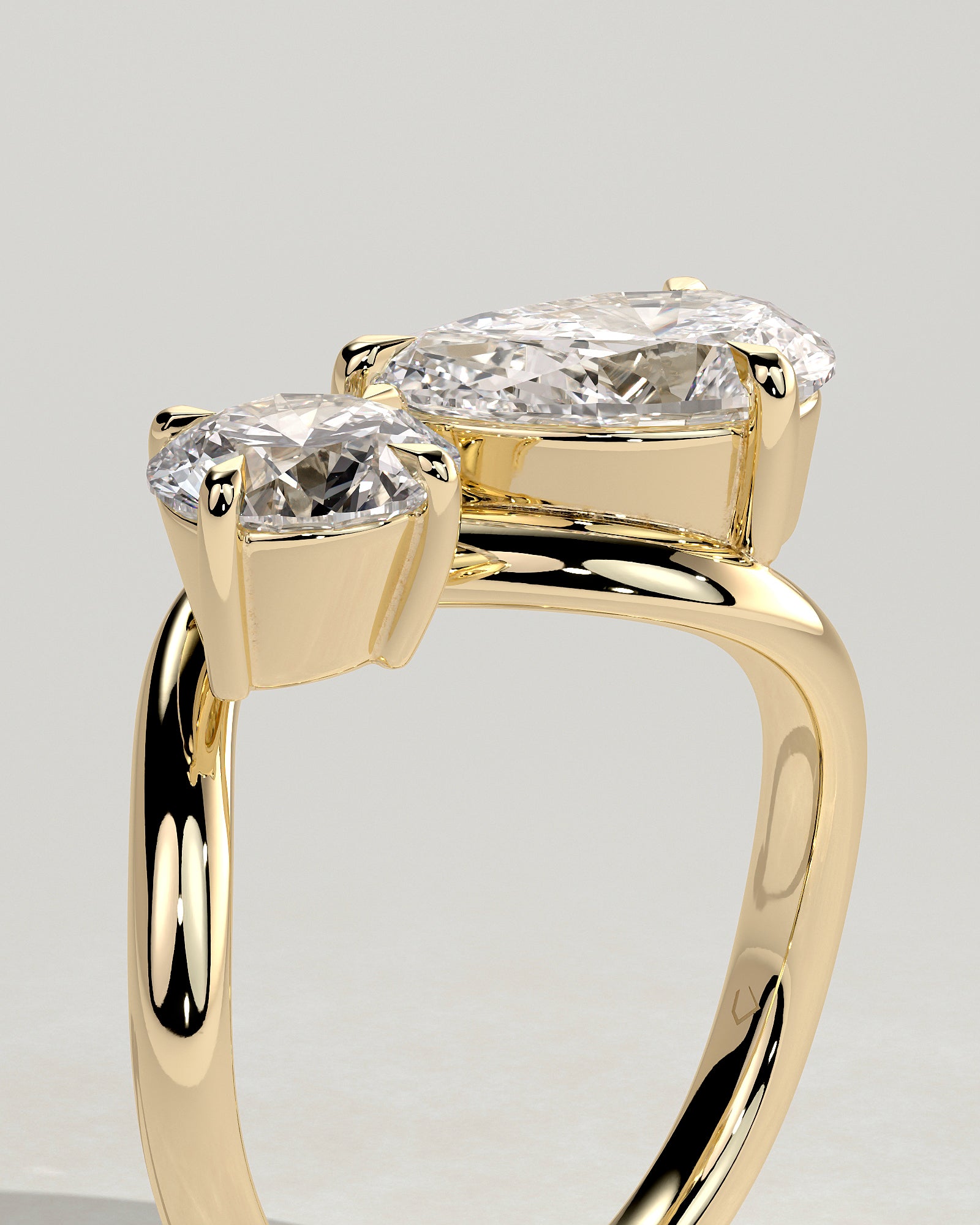Yellow :: premium round pear lab diamond toi et moi ring yellow gold luxury style