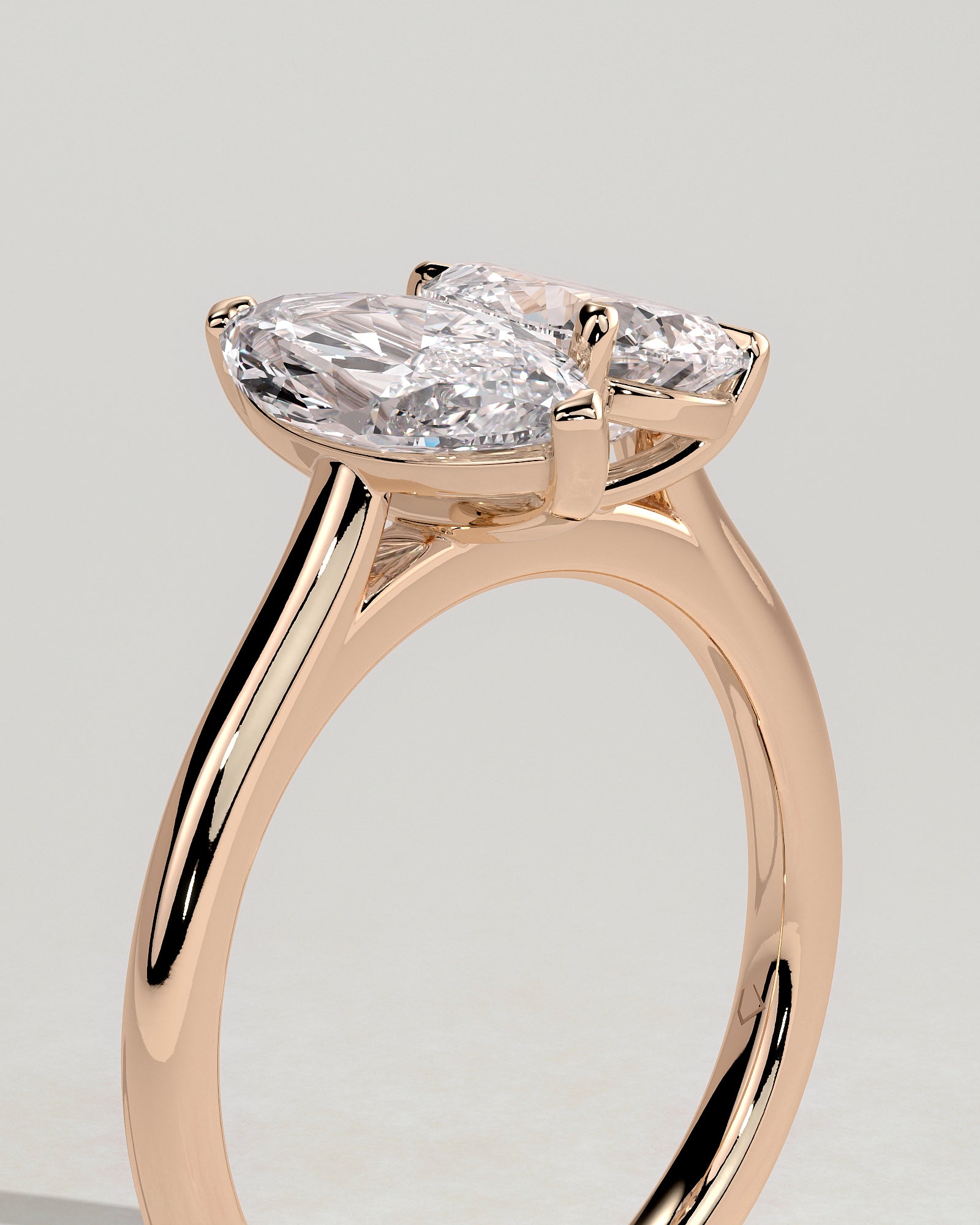 Rose :: premium 1.8ct pear 1.5ct marquise lab diamond toi et moi ring rose gold luxury band