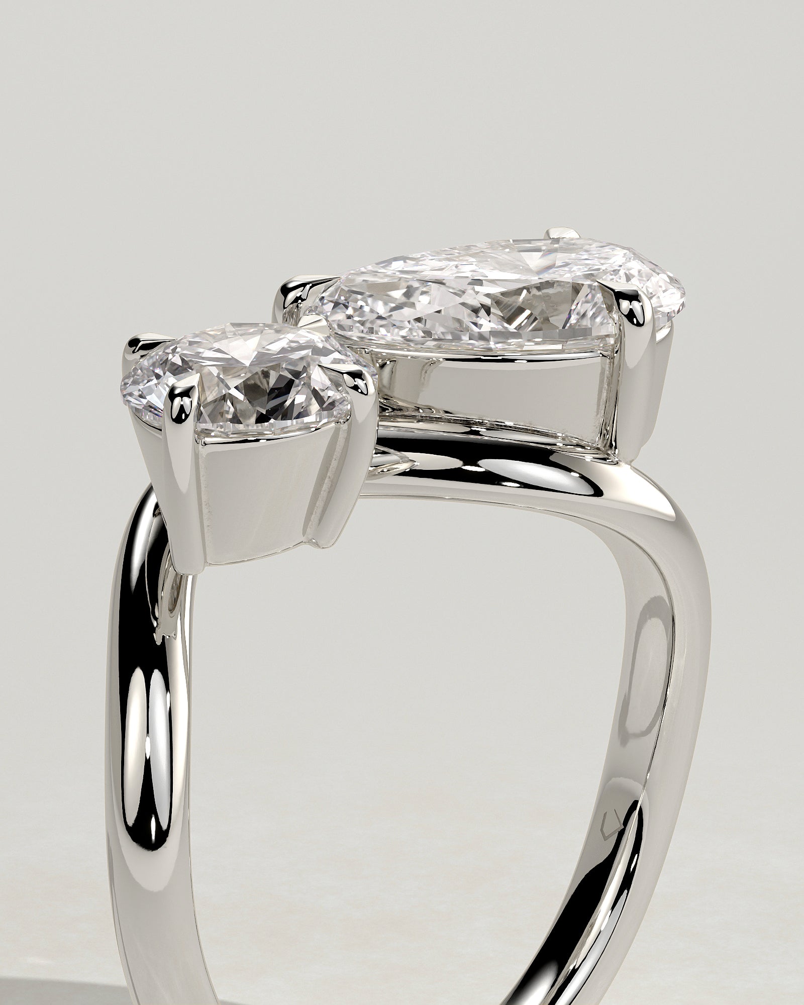 White :: premium round pear lab grown diamond toi et moi ring white gold elegant band
