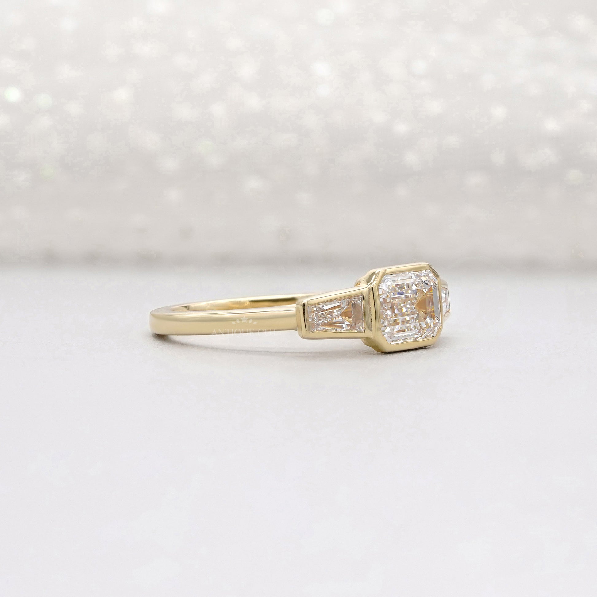 Emerald 2.20tcw Lab Grown Diamond Three Stone Engagement Ring in Yellow Gold