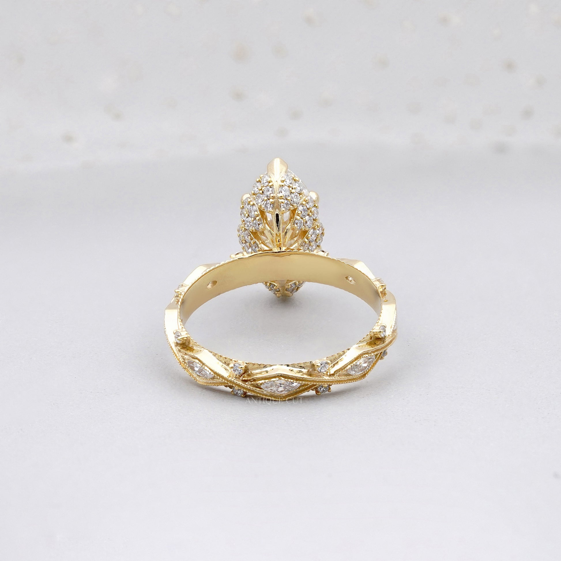 Marquise 3.16tcw Lab Grown Diamond Vintage Engagement Ring | Side Stone Antique Band | D–F Color | VVS–VS Clarity | IGI Certified