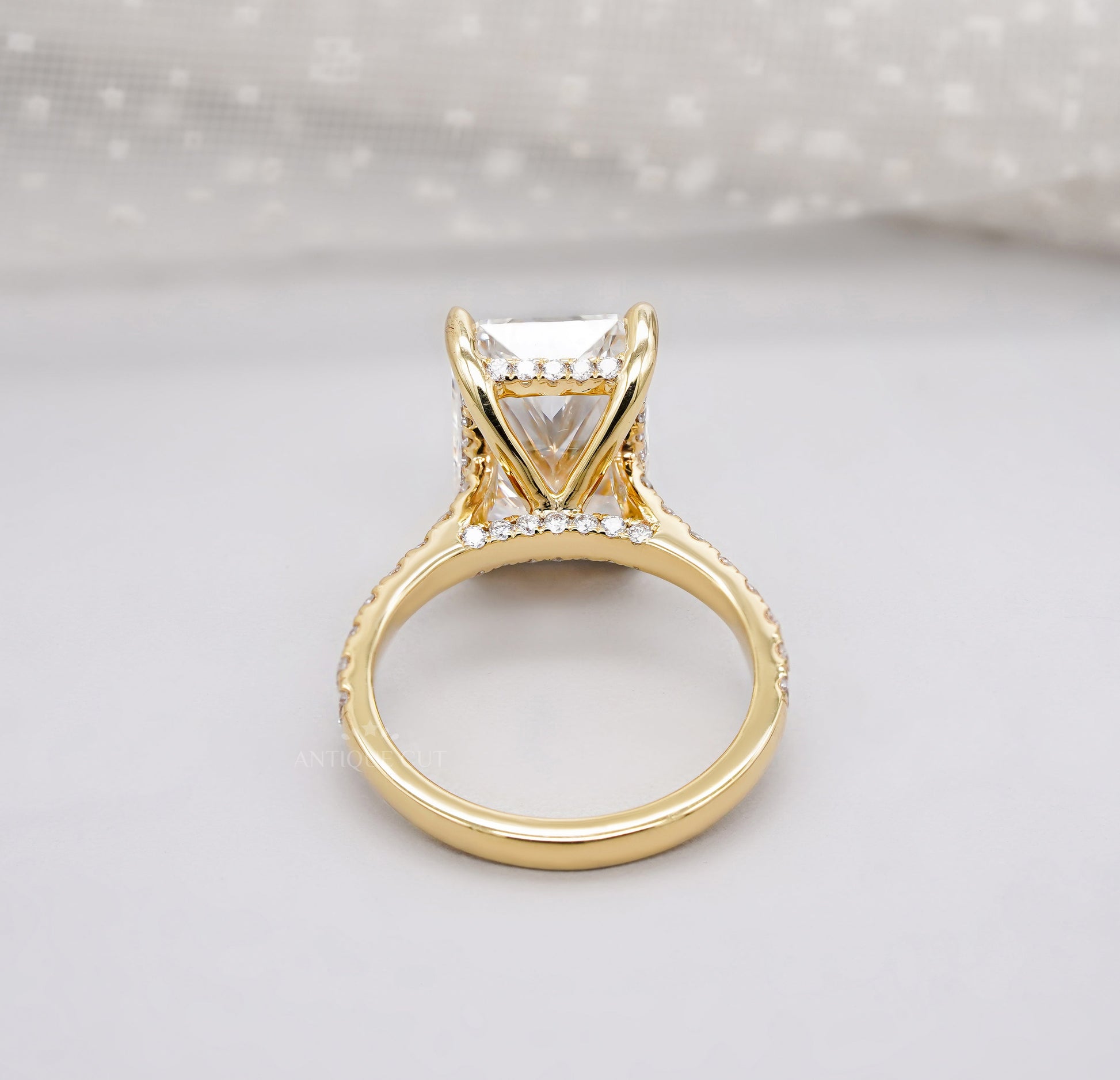 Radiant 5.60tcw Lab Grown Diamond Hidden Halo Pavé Engagement Ring | IGI Certified | Yellow Gold