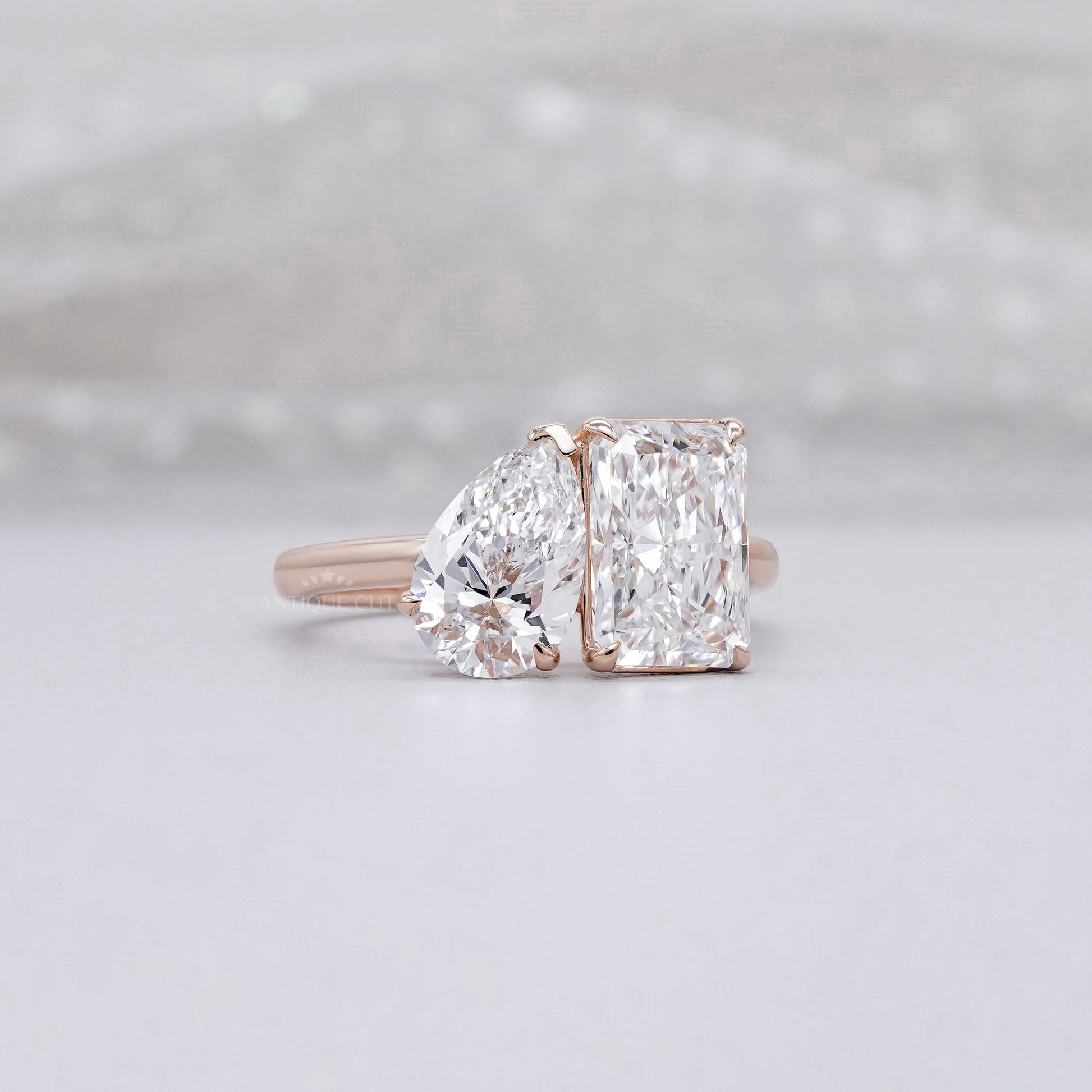 Radiant And Pear 3.00tcw Lab Diamond Toi Et Moi Ring | Two-Stone Rose Gold | IGI Certified