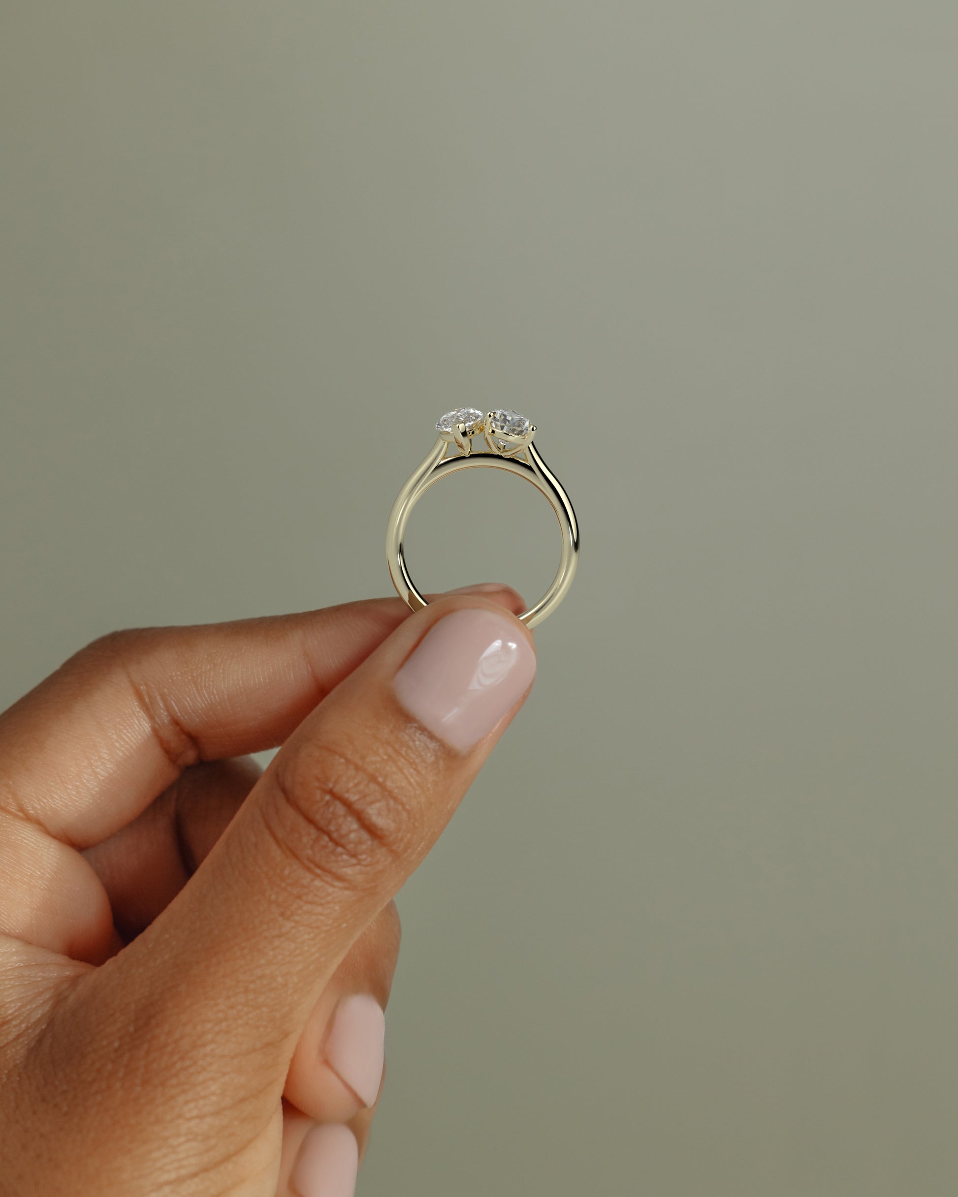 Yellow :: modern 1.8ct pear and marquise lab grown diamond toi et moi ring yellow gold elegant design