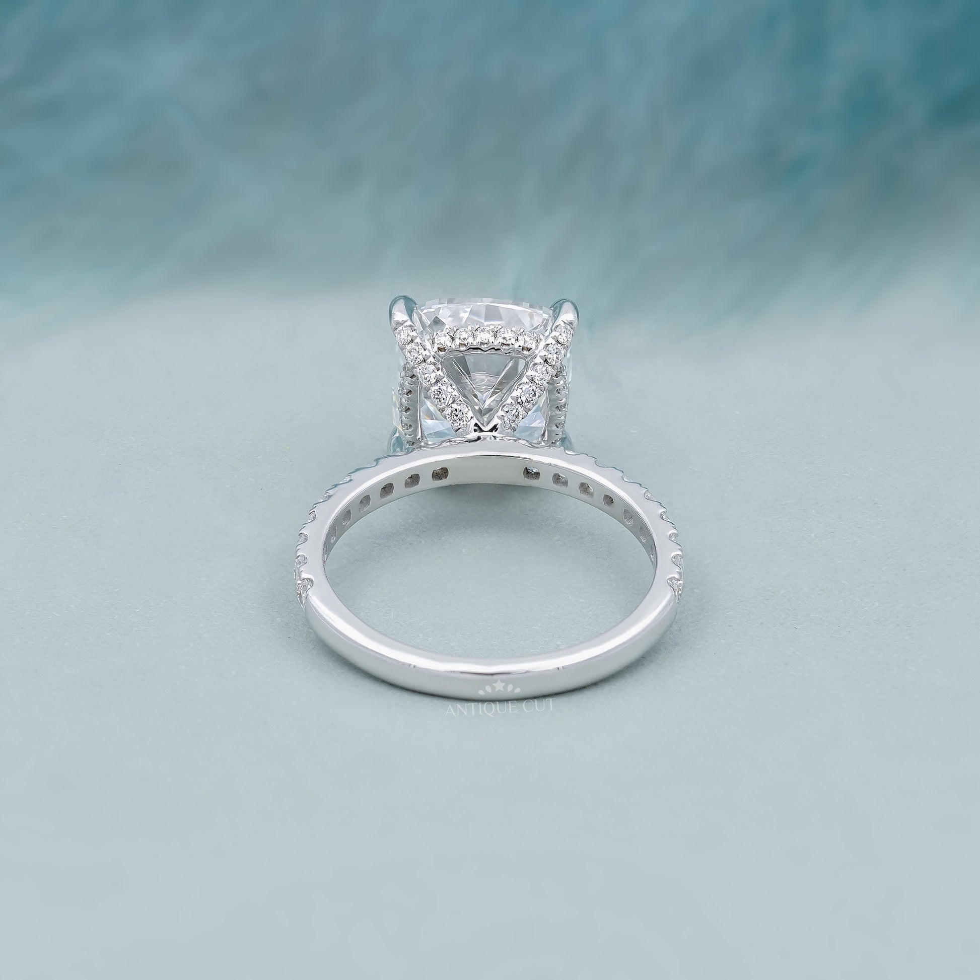 Cushion Cut 4.50tcw Lab Grown Diamond Engagement Ring | Hidden Halo Pavé Band | IGI Certified