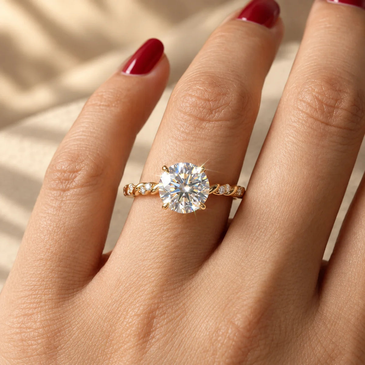 Common :: D-E-F Round Lab Grown Diamond Twist Shank Engagement Ring