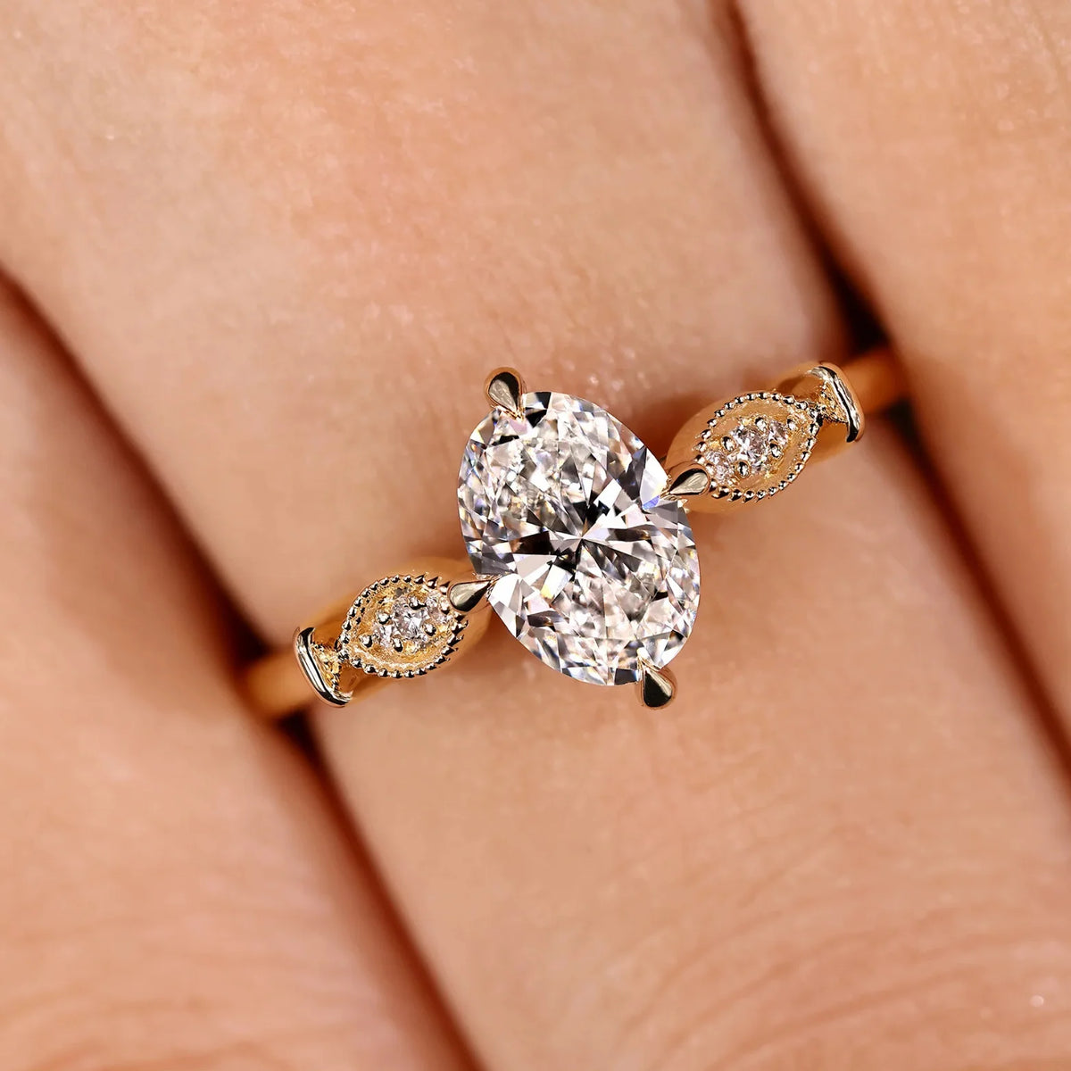 Common :: Oval and Round lab grown diamond vintage engagement ring