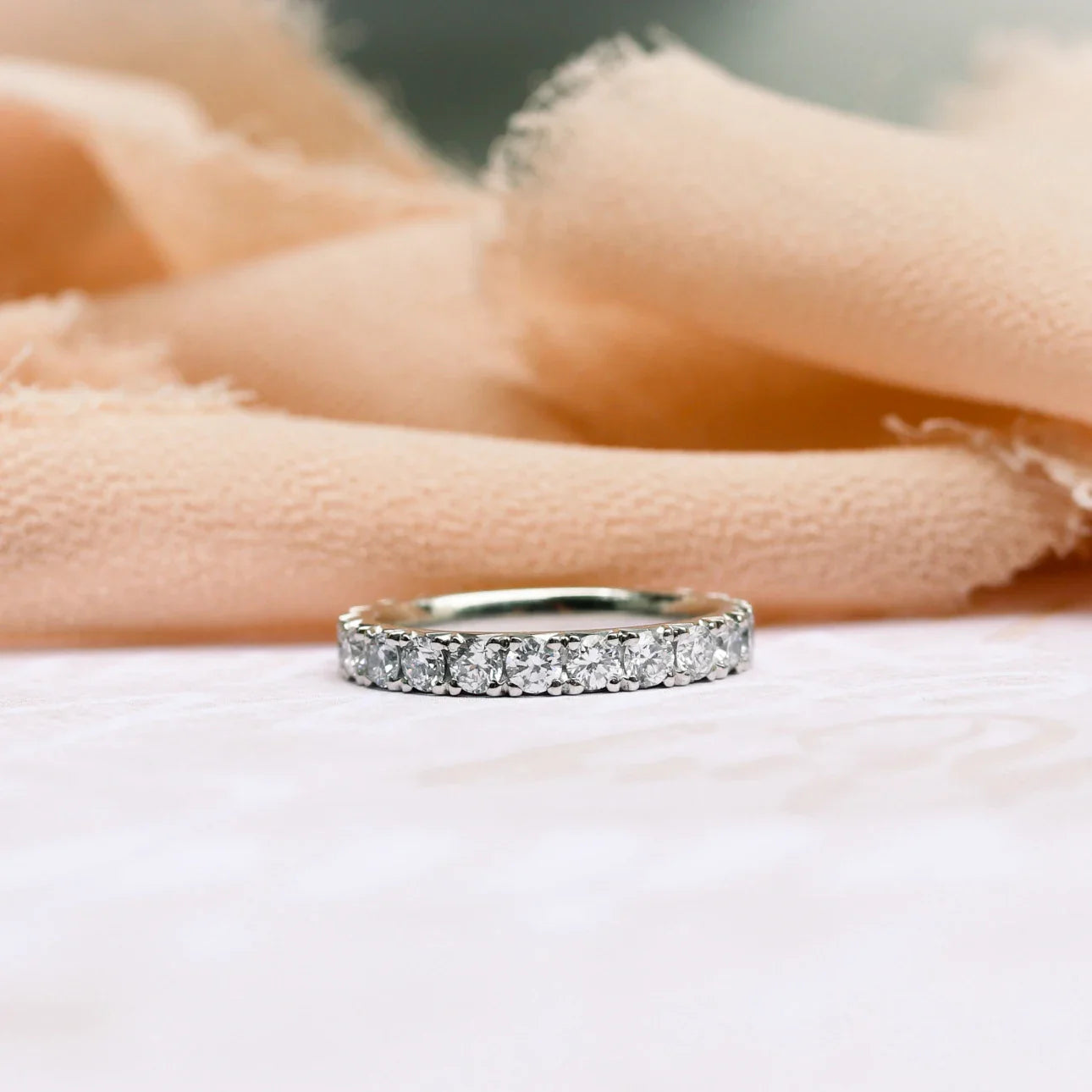 Round Lab Grown Diamond , French Pave Eternity Band , EF Color , VS Clarity , IGI Certificate