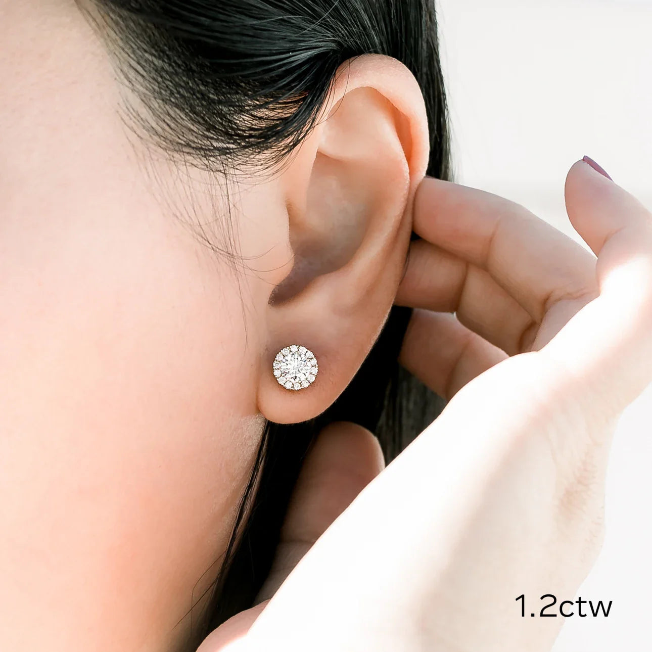 Round Lab Grown Diamond Heavenly Single Halo Stud Earring, EF Color, VS Clarity, IGI Certified