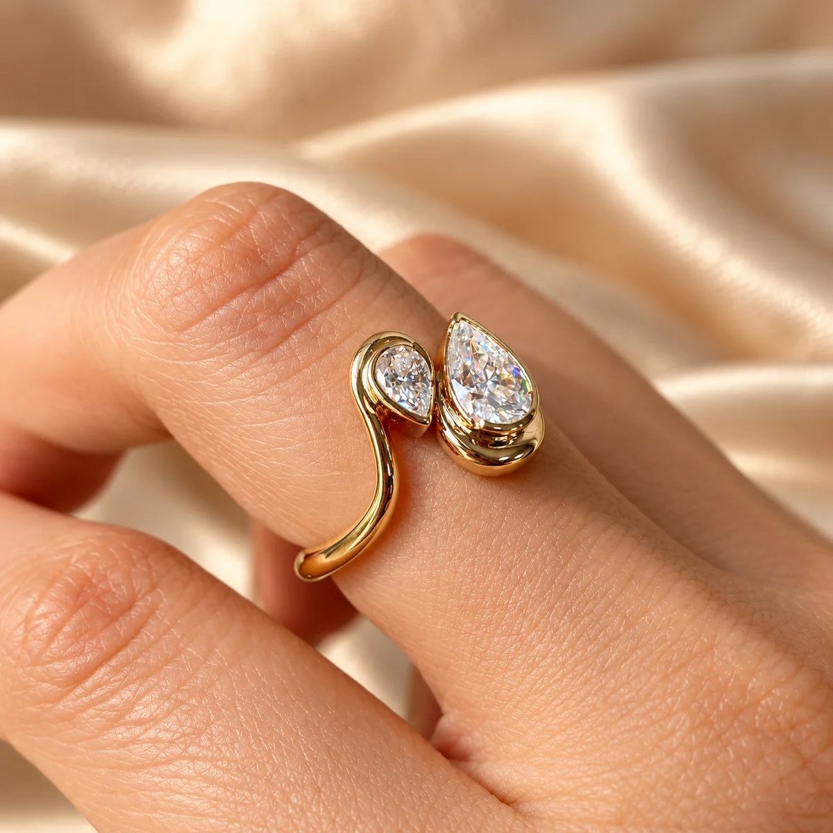 Common :: Two Pear Diamond Half Bezel Toi Et Moi Engagement Ring