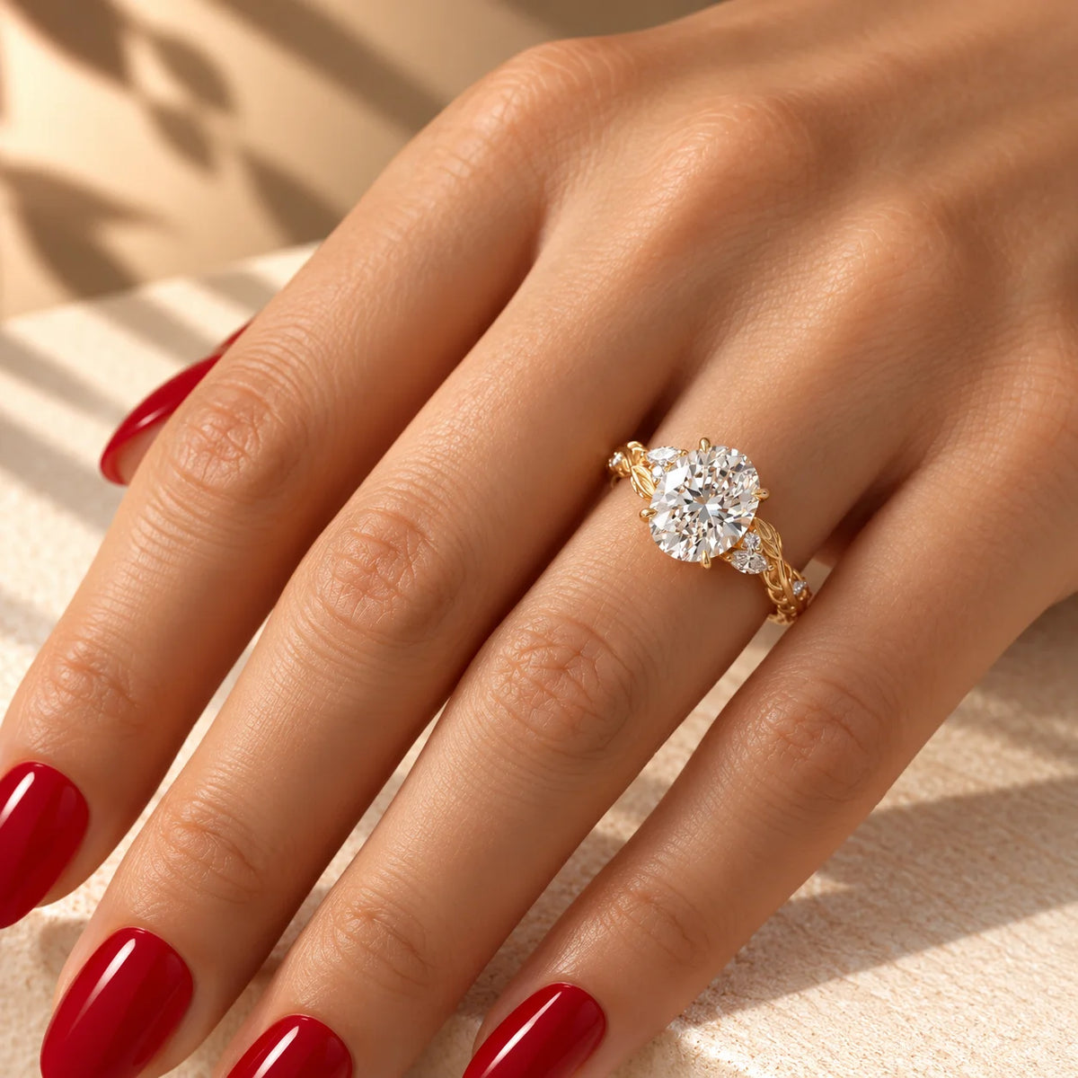 Common :: 1.20CT Oval Lab Grown Diamond Ring with Marquise and Round accents