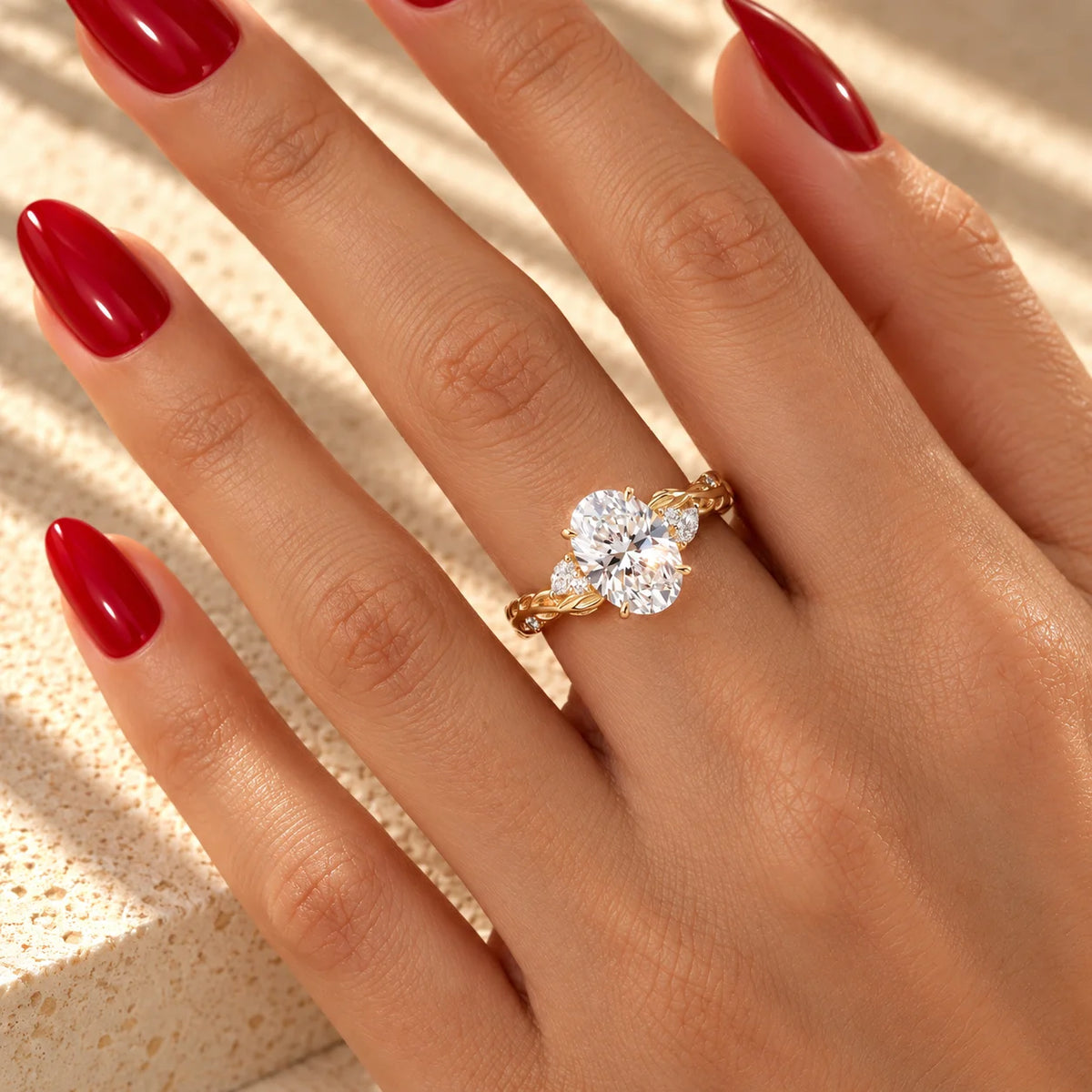 Common :: 1.35TCW Oval ring with 0.15TCW Marquise and Round diamonds
