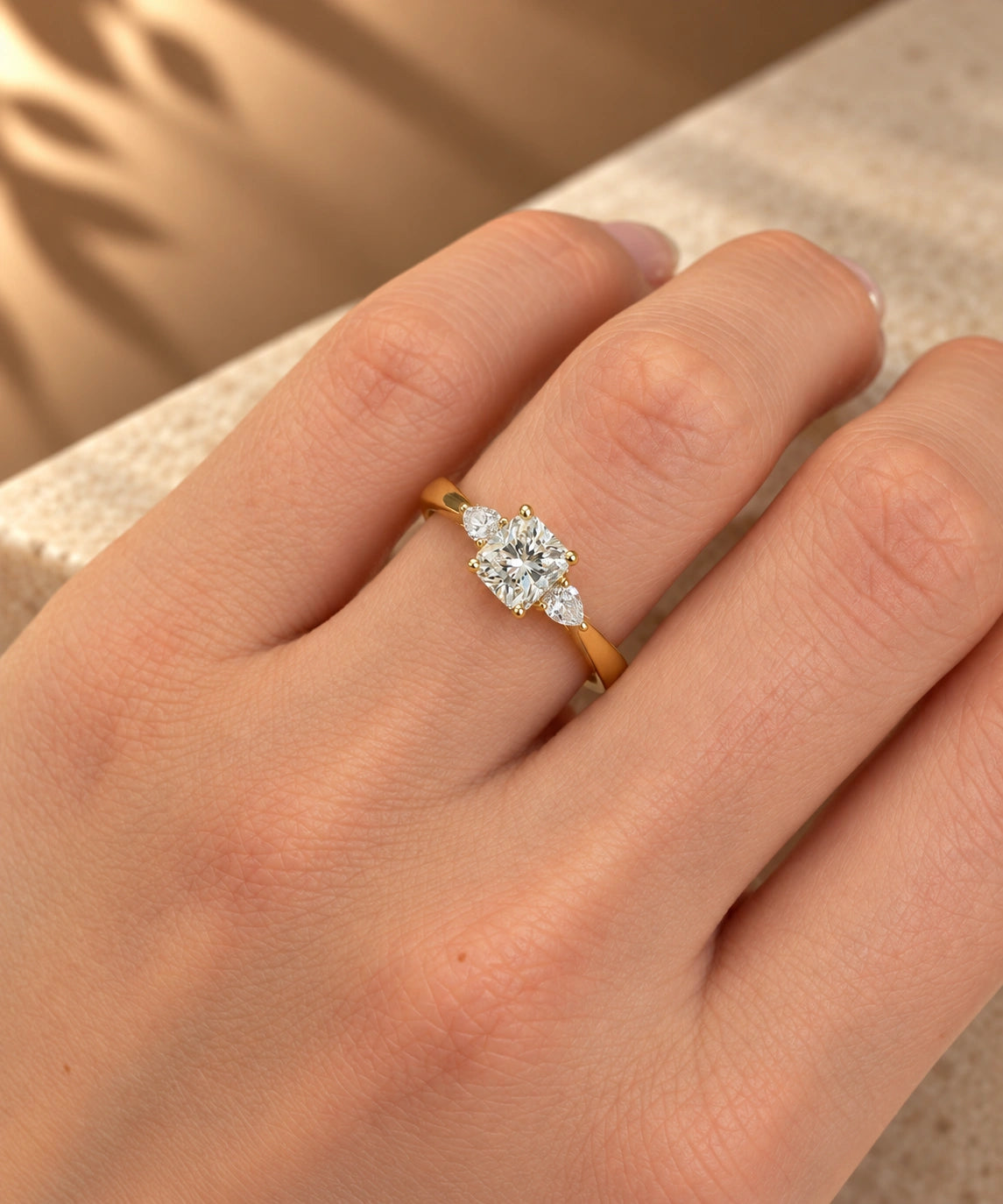 Common :: Unii Jewels 1.20TCW Square Radiant lab grown diamond three stone engagement ring