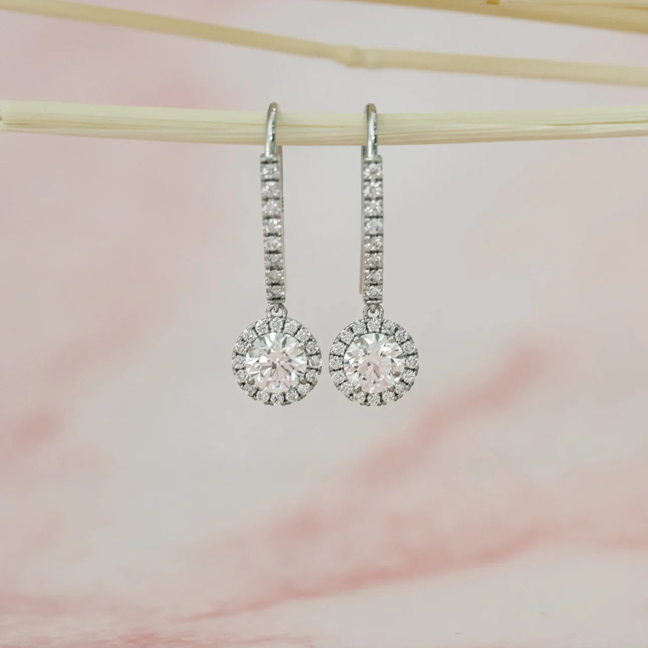 Round Lab Grown Diamond Heavenly Single Halo Drop Earrings, EF Color, VS Clarity, IGI Certified