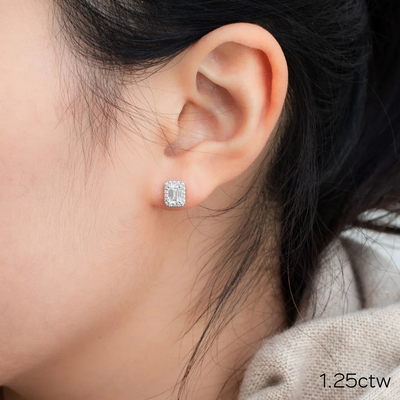 Emerald Lab Grown Heavenly Halo Earring Jackets, EF Color, VS Clarity, IGI Certified