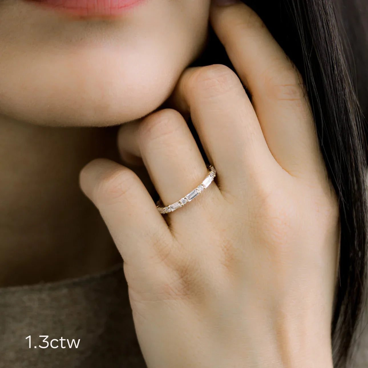 Baguette And Round Lab Grown Diamond Eternity Band, EF Color, VS Clarity, IGI Certified