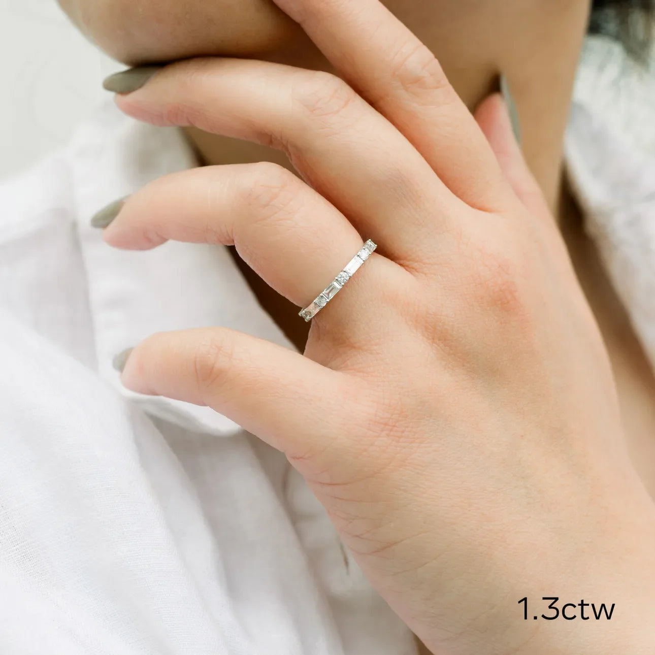 Baguette And Round Lab Grown Diamond Eternity Band, EF Color, VS Clarity, IGI Certified