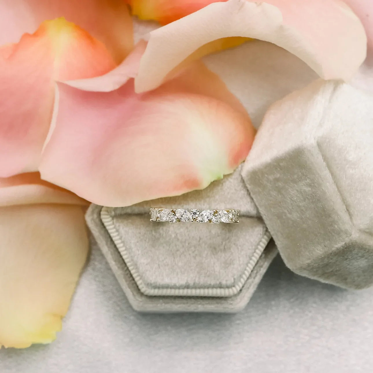 Marquise And Round Lab Grown Diamond Jessica Eternity Band , EF Color , VS Clarity , IGI Certificate