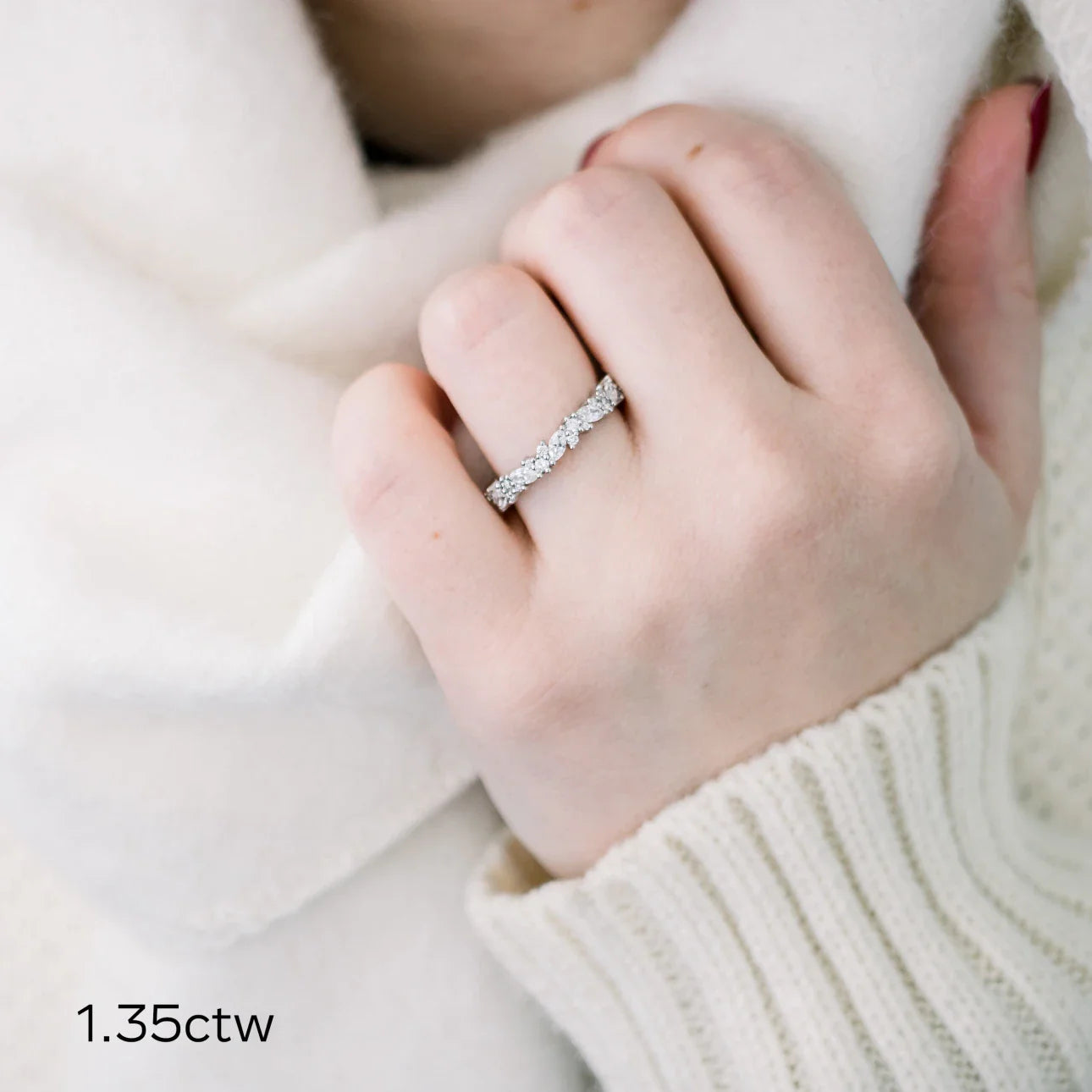 Marquise And Round Lab Grown Diamond Jessica Eternity Band , EF Color , VS Clarity , IGI Certificate