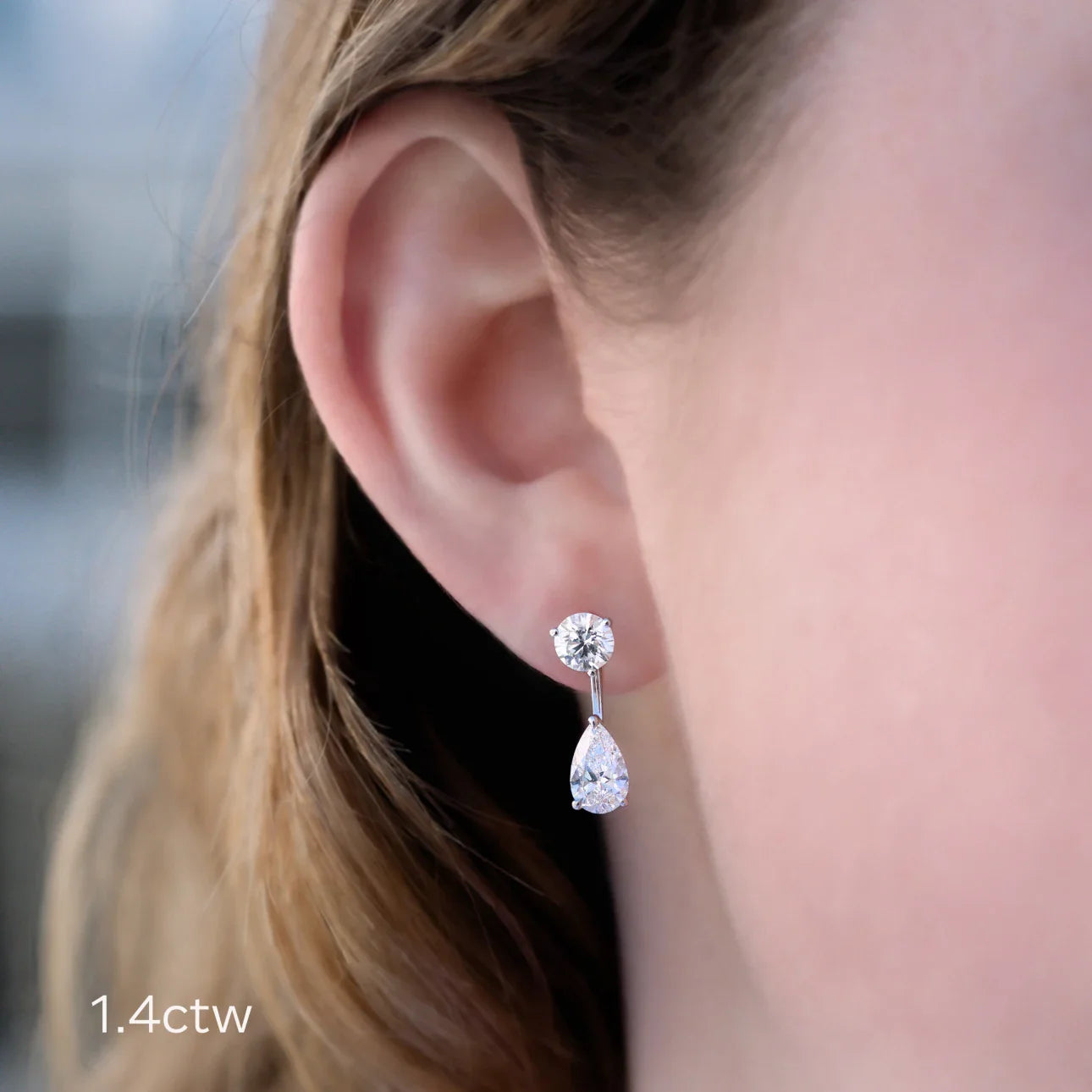 Round and Pear Lab Grown Diamond Drop Push Back Earring Jacket, EF Color, VS Clarity, IGI Certified