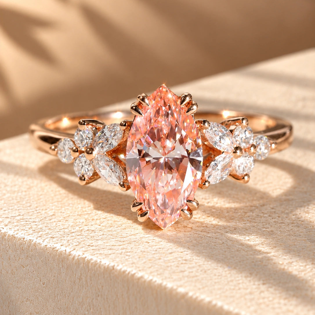 Common :: Unii Jewels 1.40TCW Fancy Vivid Pink Marquise lab grown diamond ring