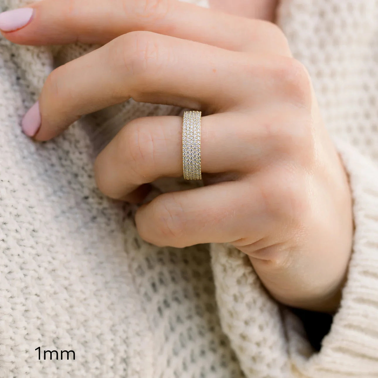 Round Lab Grown Diamond Five Row Pave Eternity Band , EF Color , VS Clarity , IGI Certificate