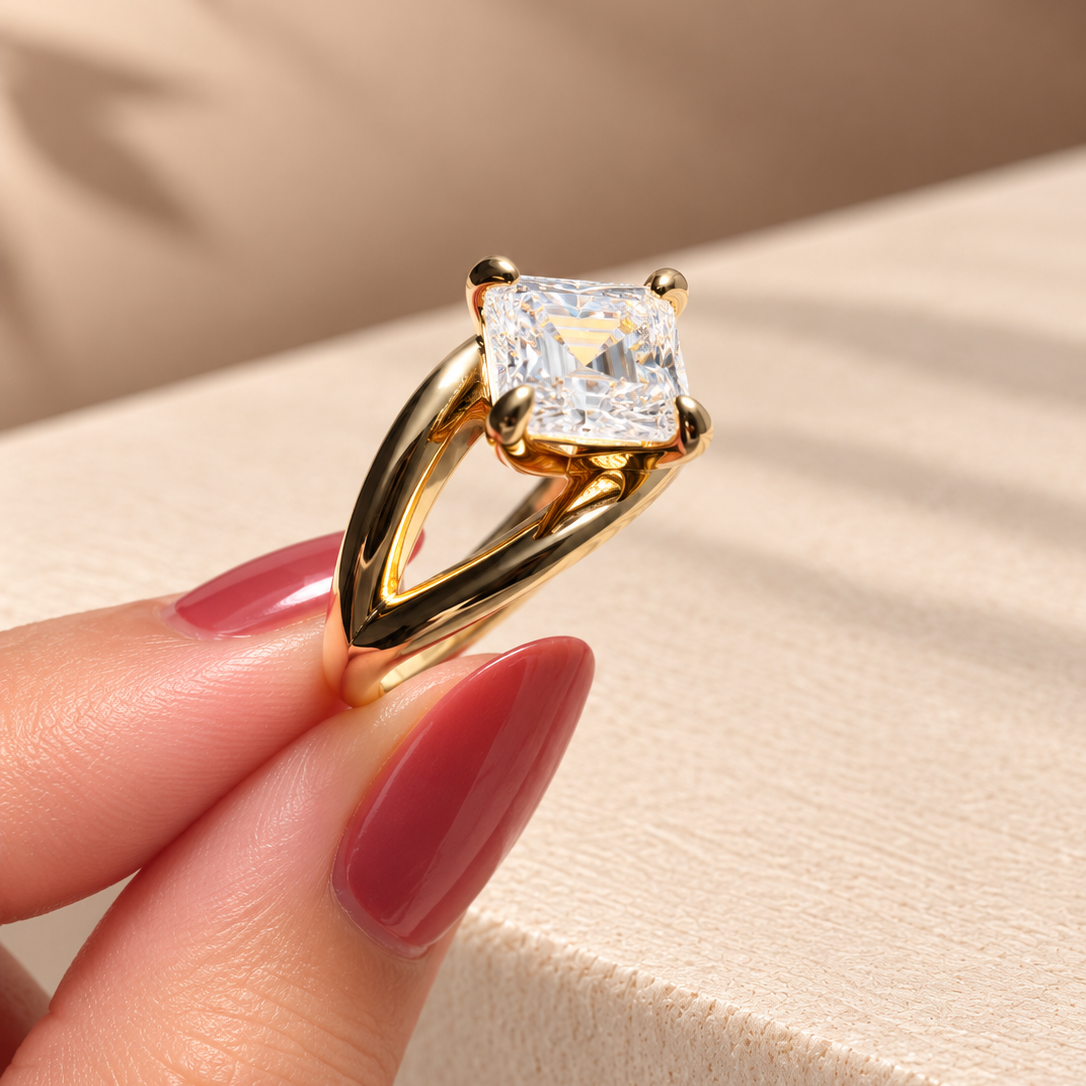 Common :: 1.50ct Princess Cut lab grown diamond ring with refined 2mm band