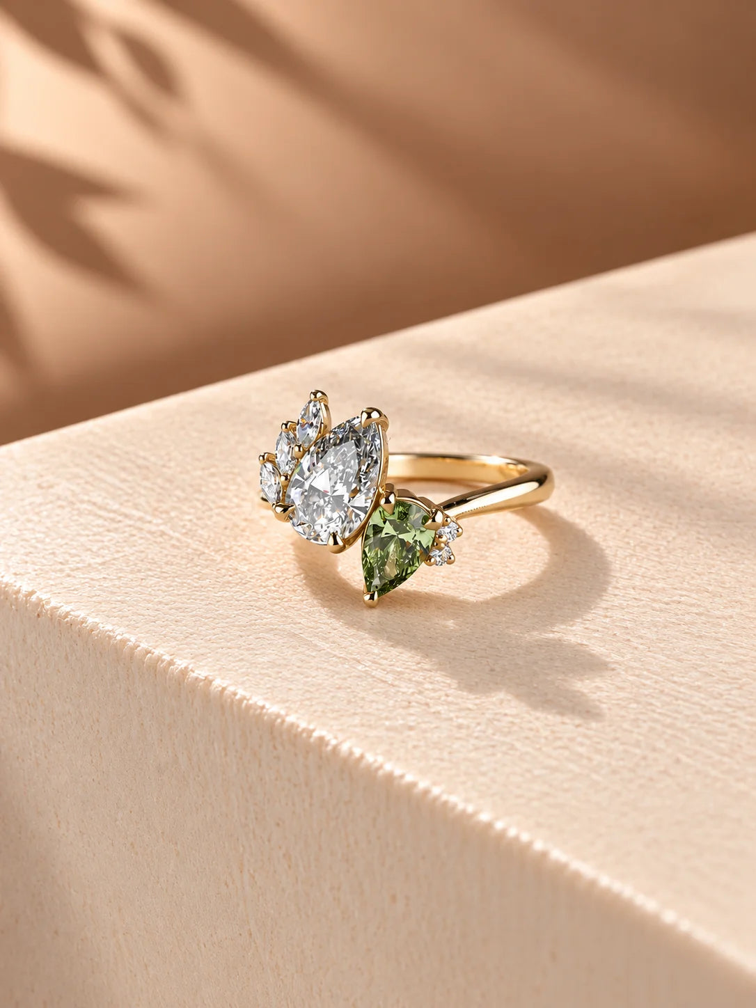Common :: 1.50ct Pear and 1.00ct Green Pear lab grown diamond ring