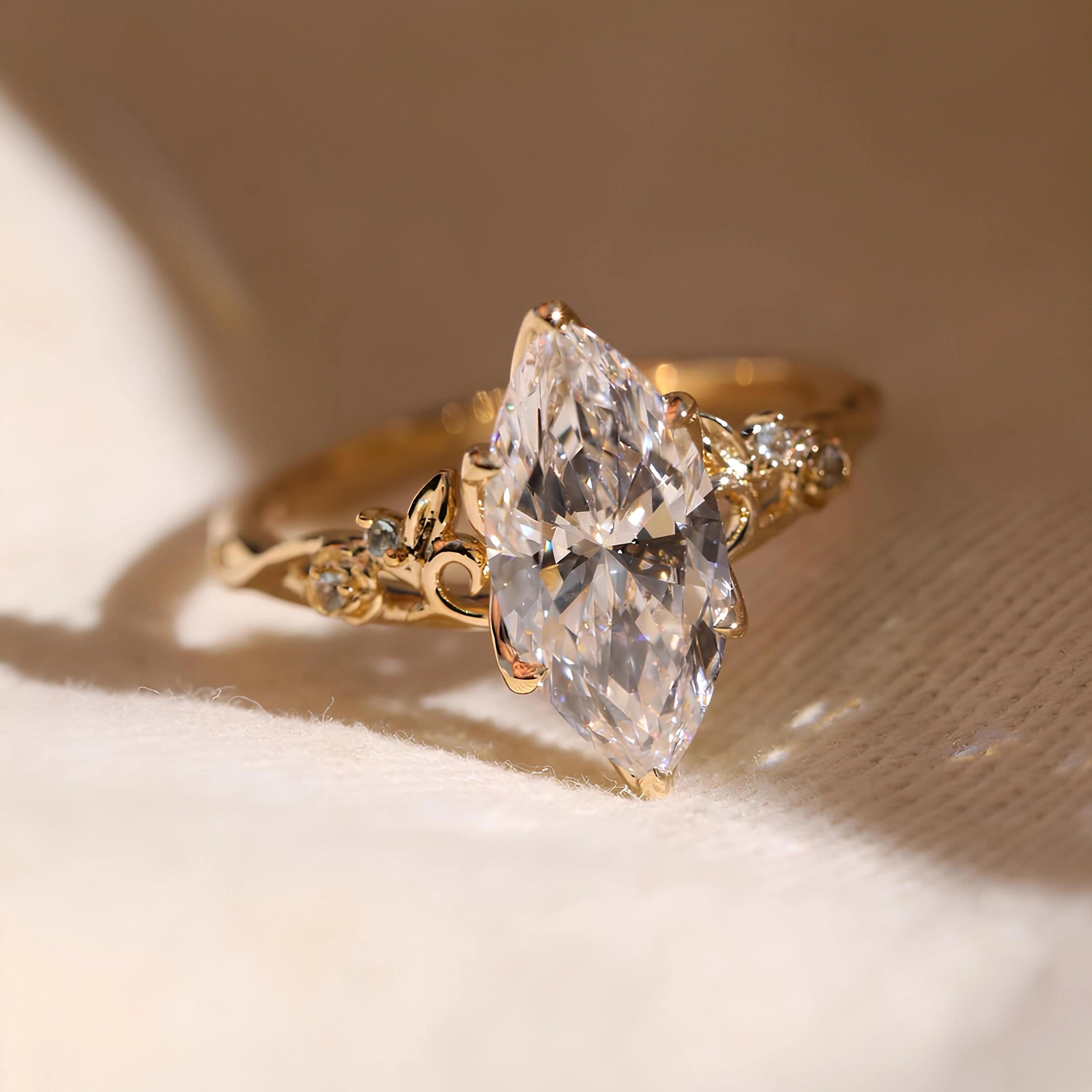 Common :: 1.63ct Marquise lab grown diamond ring with round diamond accents