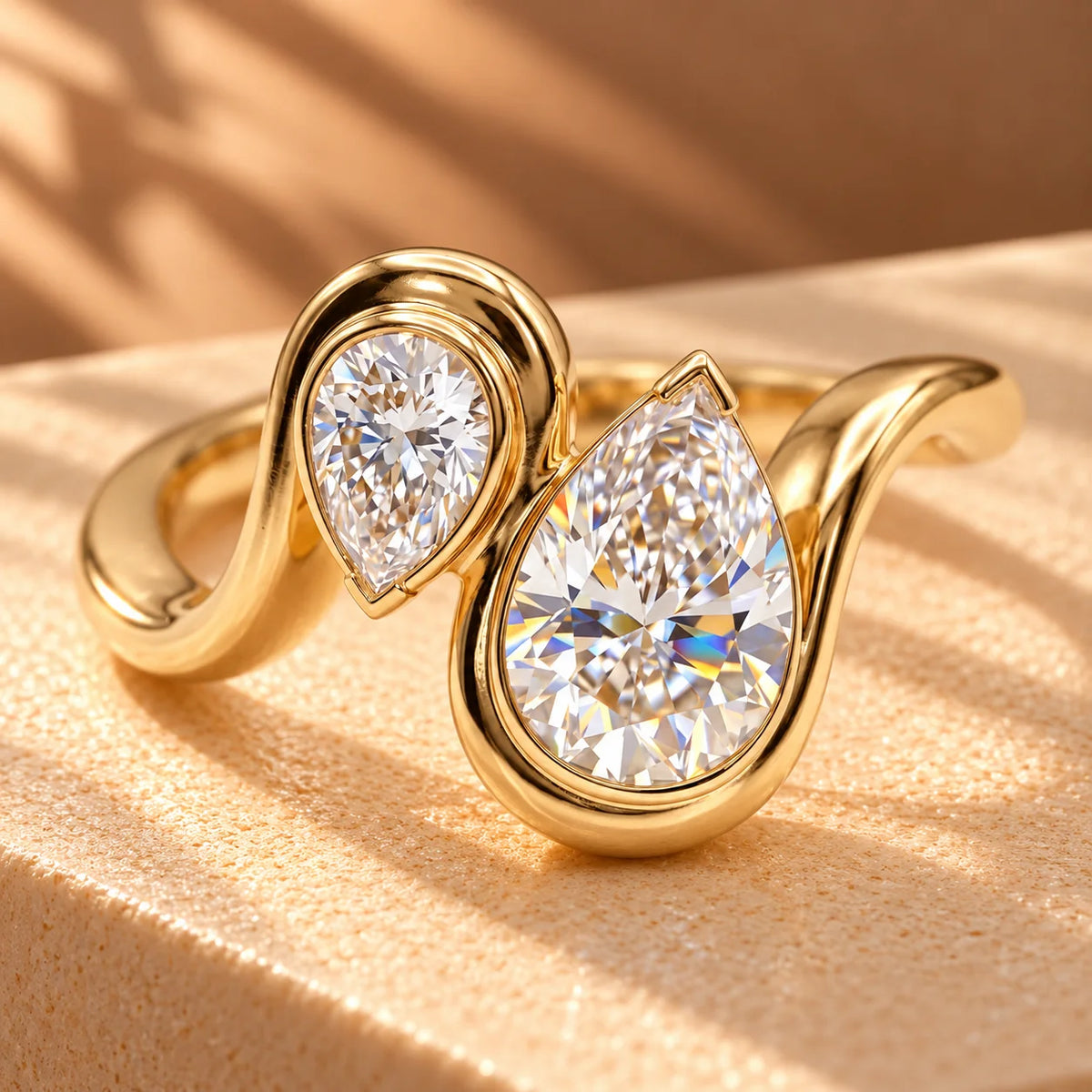Common :: 1.70TCW Pear Toi Et Moi Half Bezel Lab Grown Diamond Engagement Ring